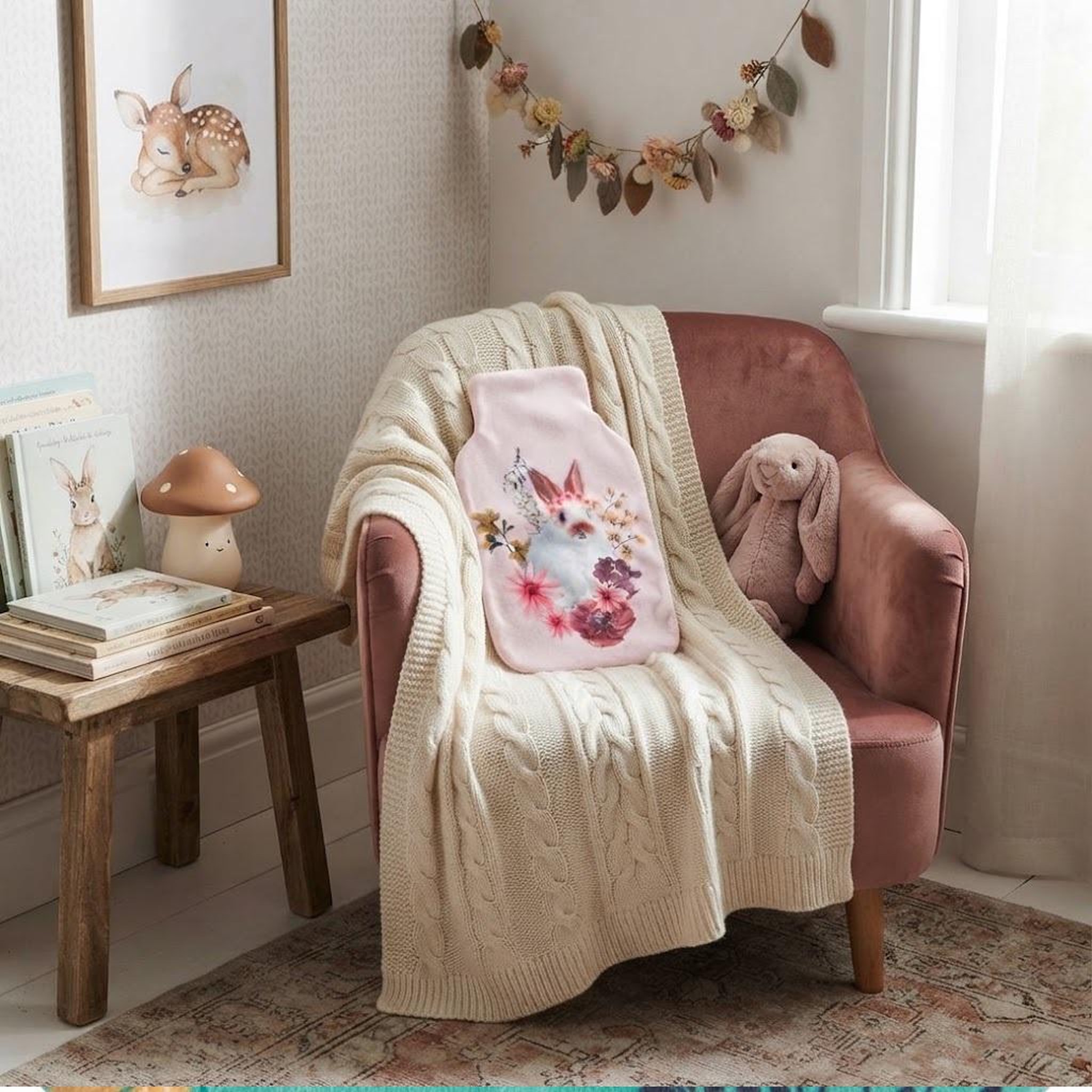 Voir la diapositive 4 : Eden Housse de bouillotte lapin fleuri