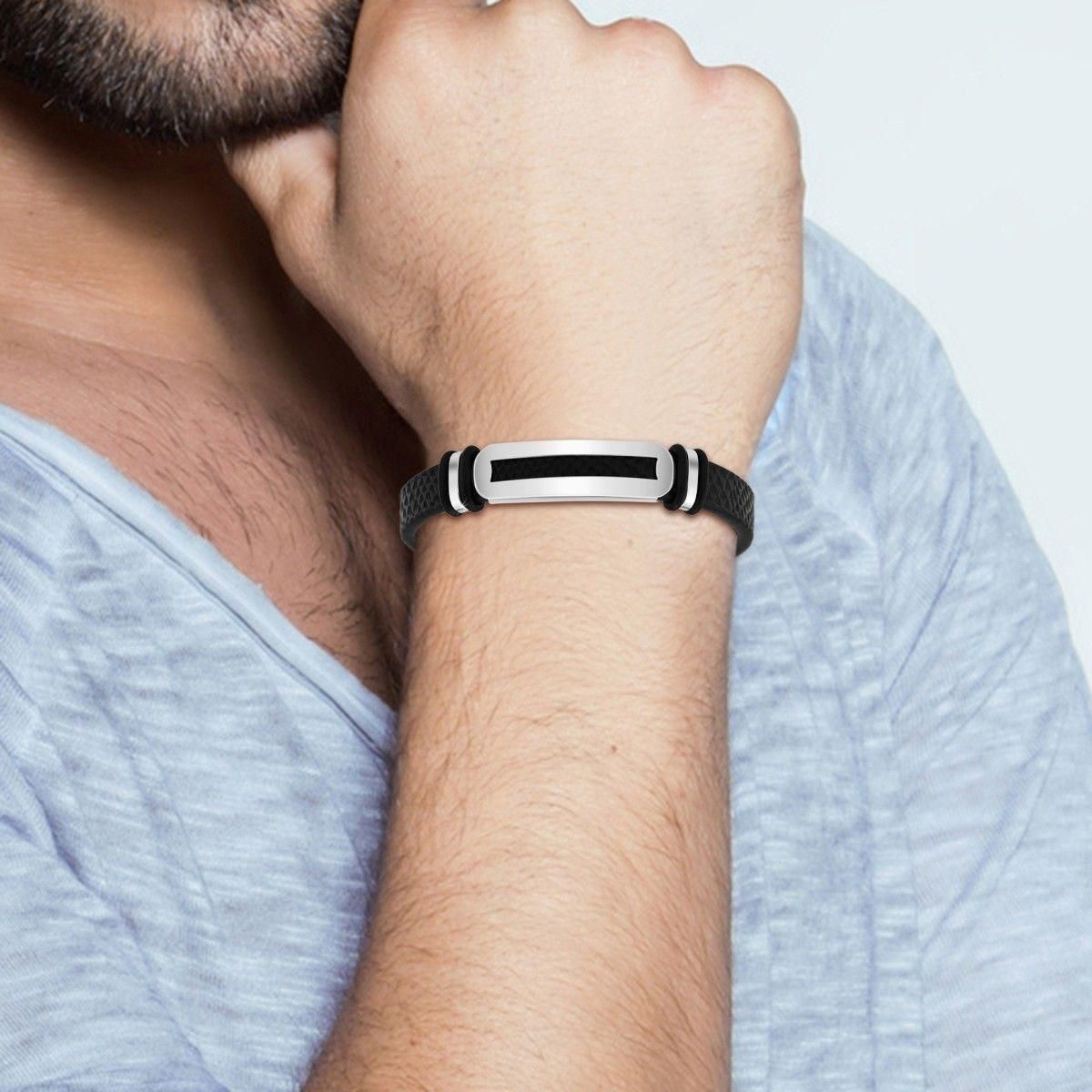 SC CRYSTAL Bracelet homme en silicone et acier inoxydable