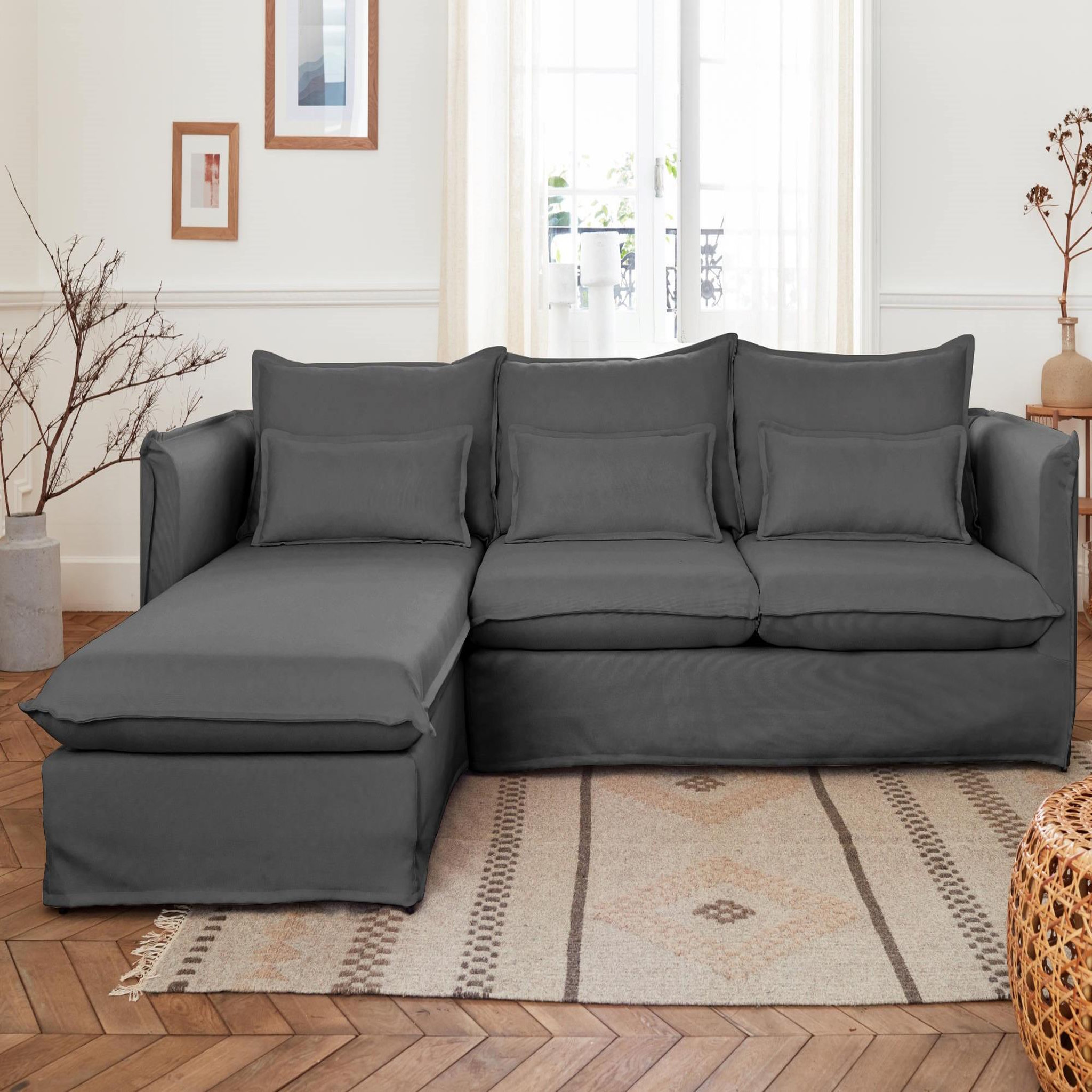 Voir la diapositive 6 : LISA DESIGN Adriann - canapé d'angle gauche fixe - 4 places - en tissu déhoussable