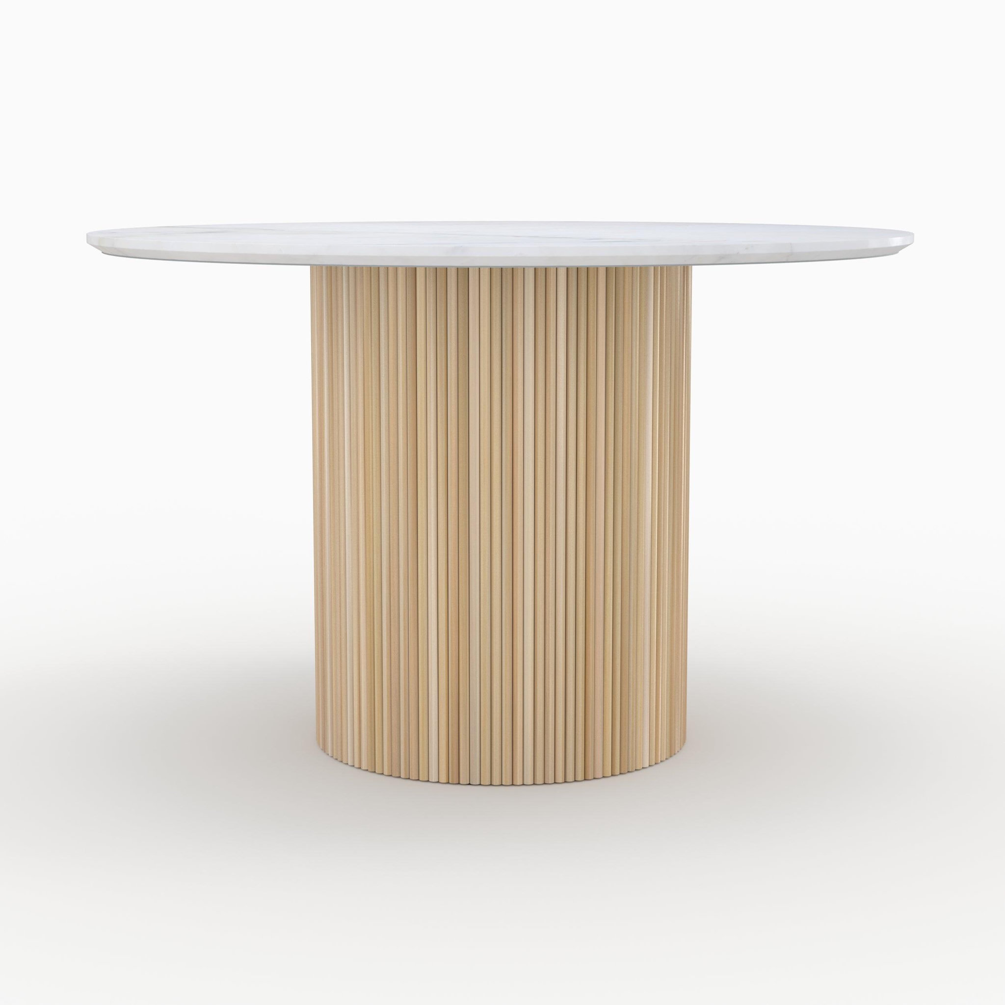 Voir la diapositive 5 : MAISON PAVANE Table ronde 4 personnes en marbre blanc et bois de manguier d120 cm-agathe