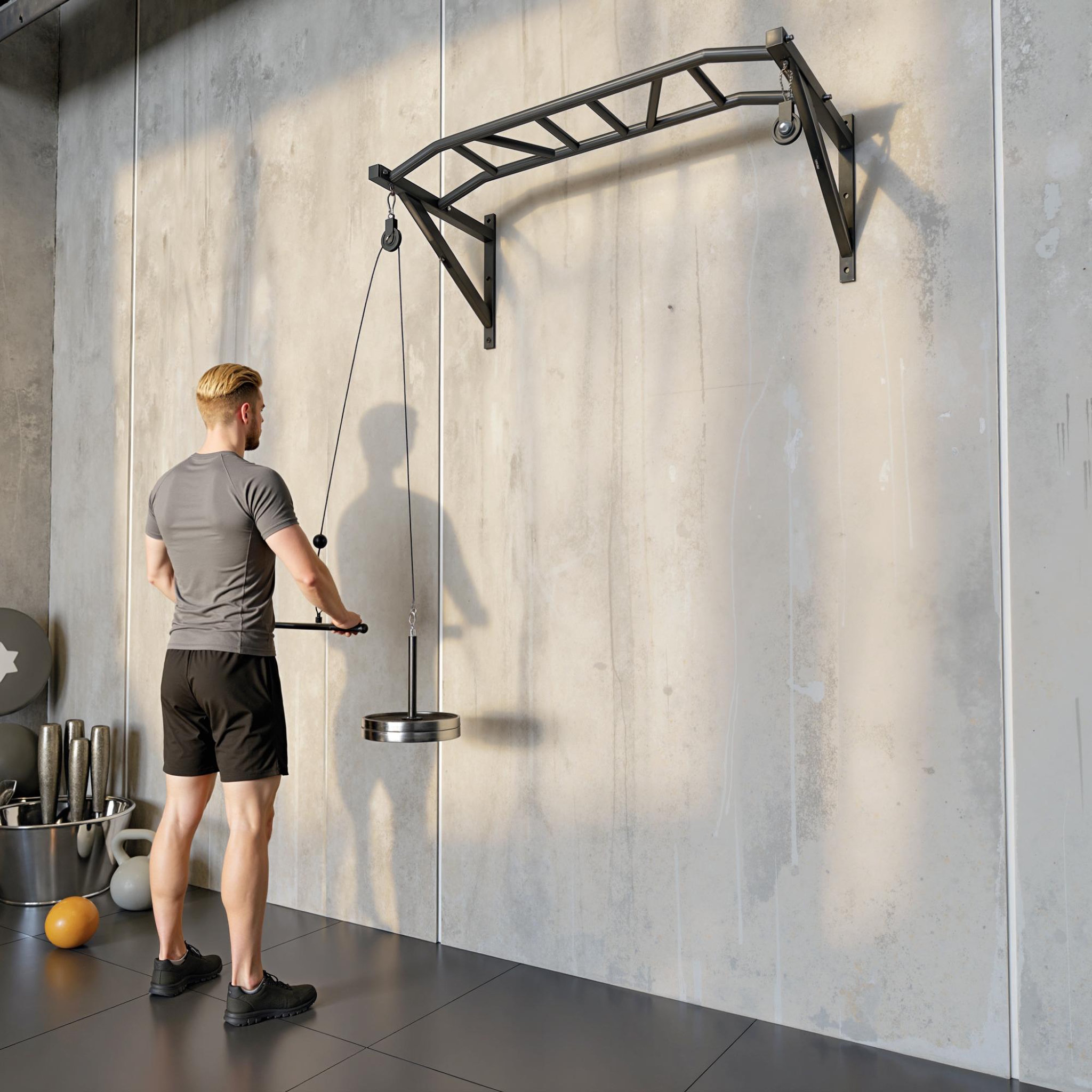 Voir la diapositive 2 : HOMCOM Barre de traction murale multi-prise avec accessoires et kit complet installation max. 200 kg acier noir