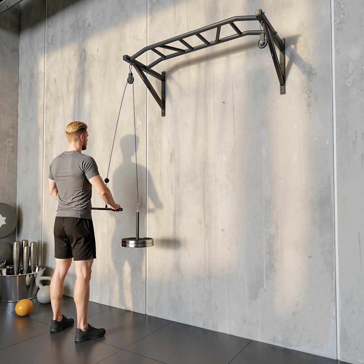 HOMCOM Barre de traction murale multi-prise avec accessoires et kit complet installation max. 200 Kg acier noir