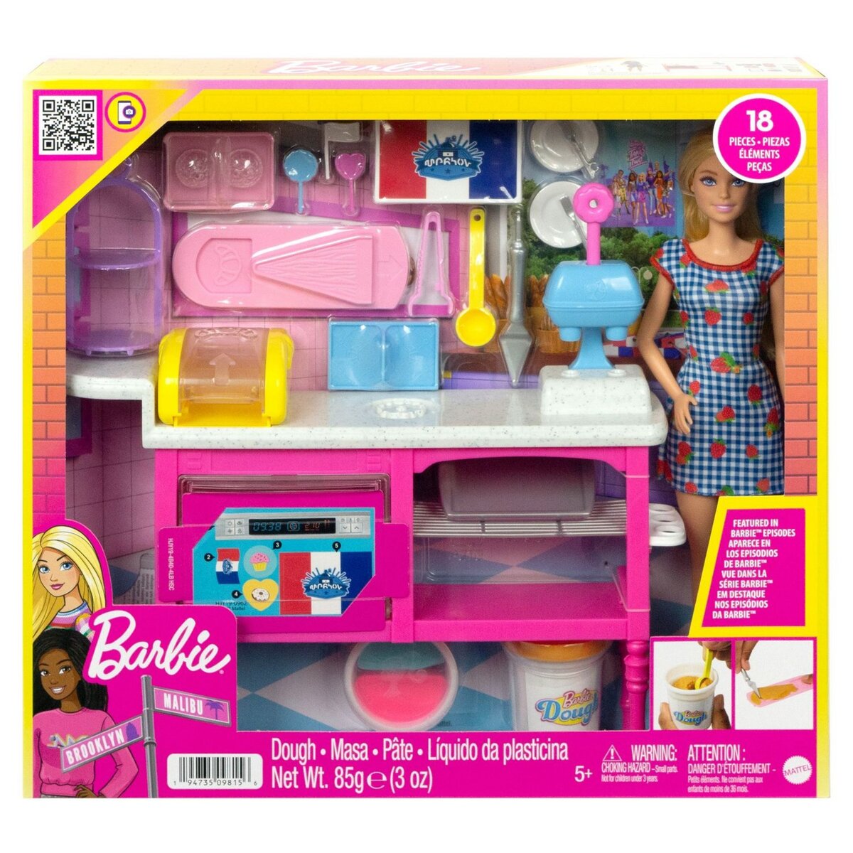 Barbie Mobilier coffret Restaurant pour poupée avec plus de 30