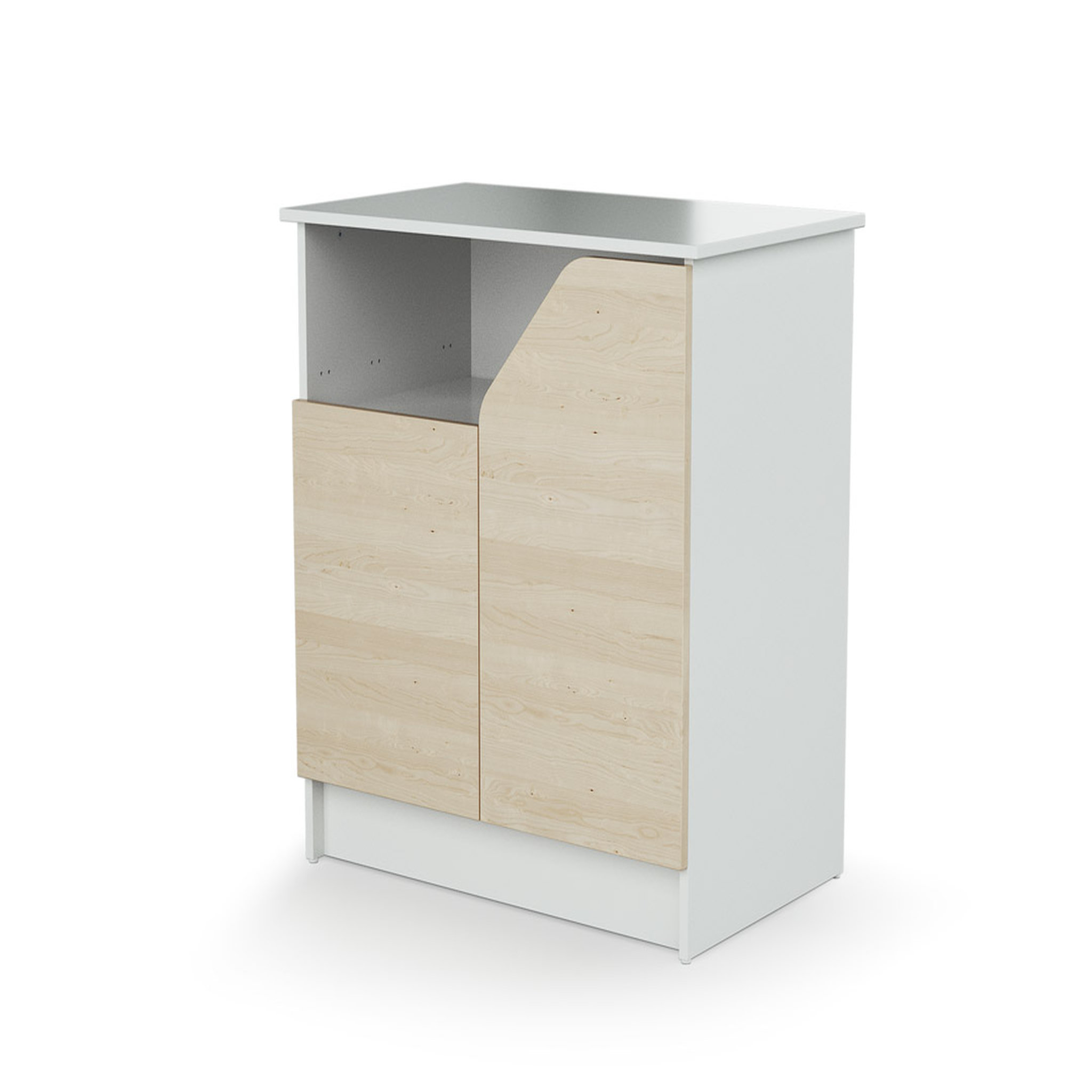 Voir la diapositive 3 : Commode à langer 2 portes CARNAVAL Blanc et décor bouleau