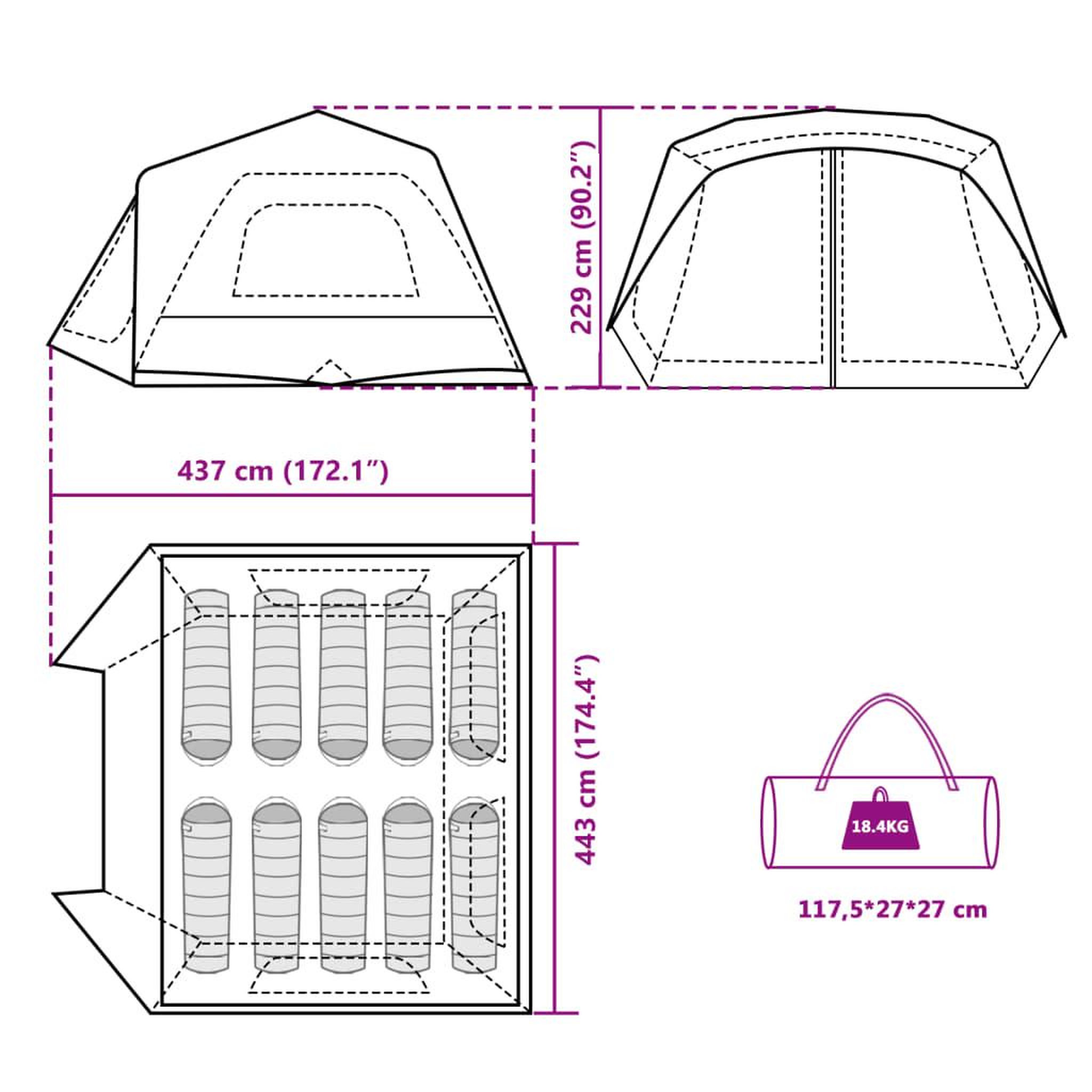 Voir la diapositive 6 : VIDAXL Tente familiale avec LED 10 personnes liberation rapide