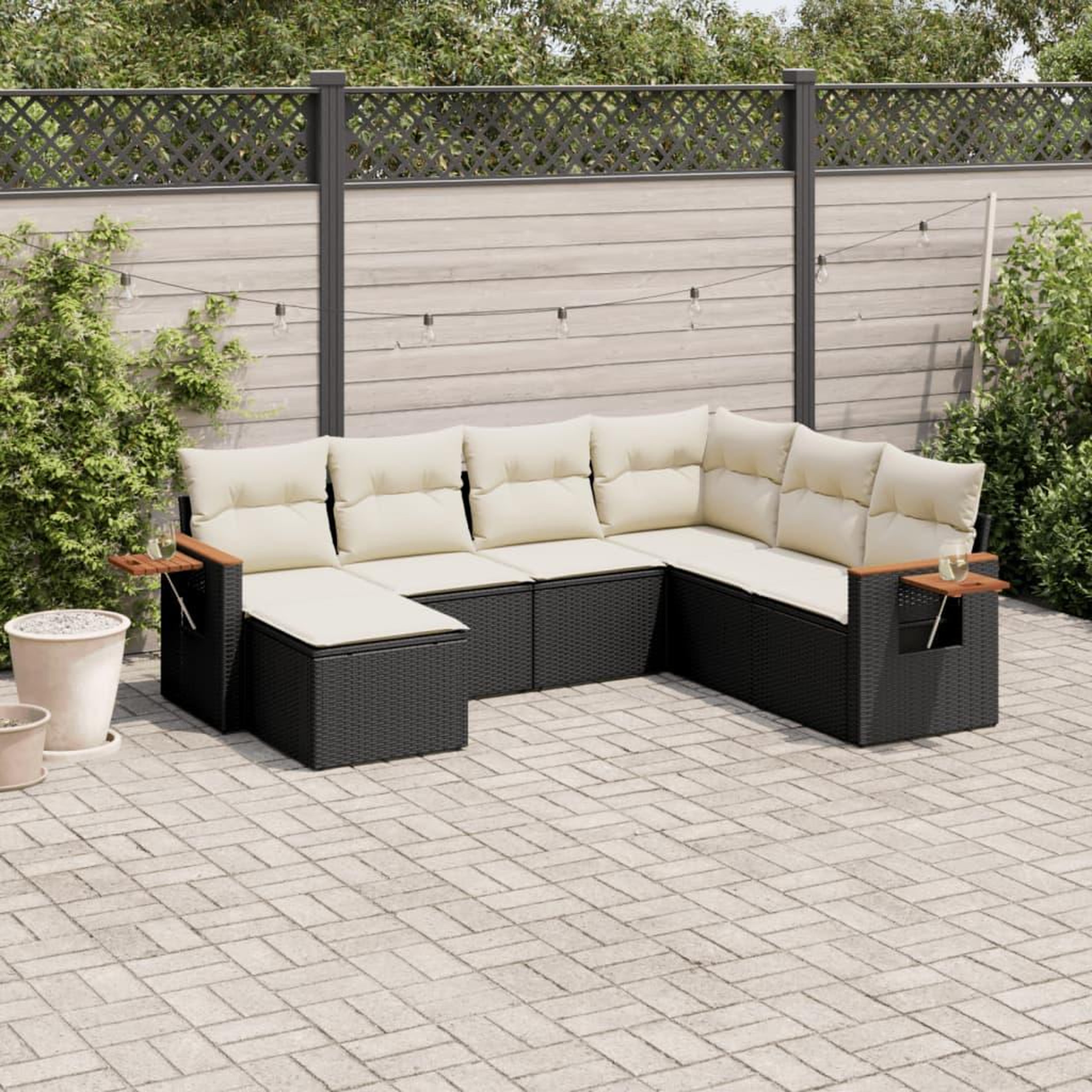 VIDAXL Salon de jardin 7 pcs avec coussins noir resine tressee