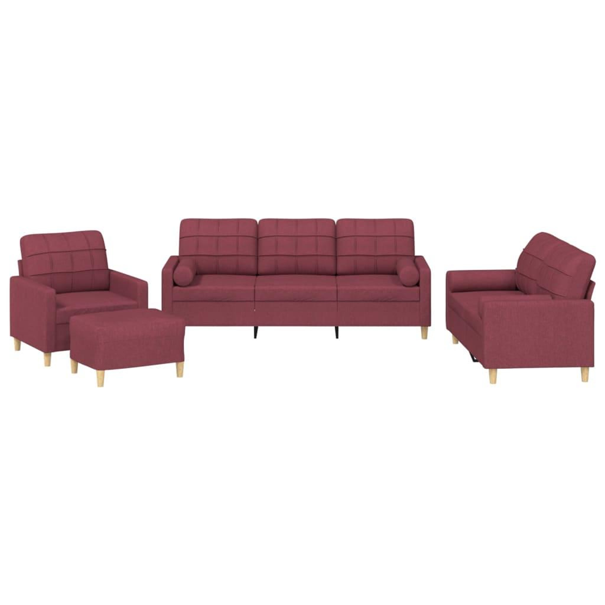 Voir la diapositive 2 : VIDAXL Ensemble de canapes 4 pcs avec coussins rouge bordeaux tissu