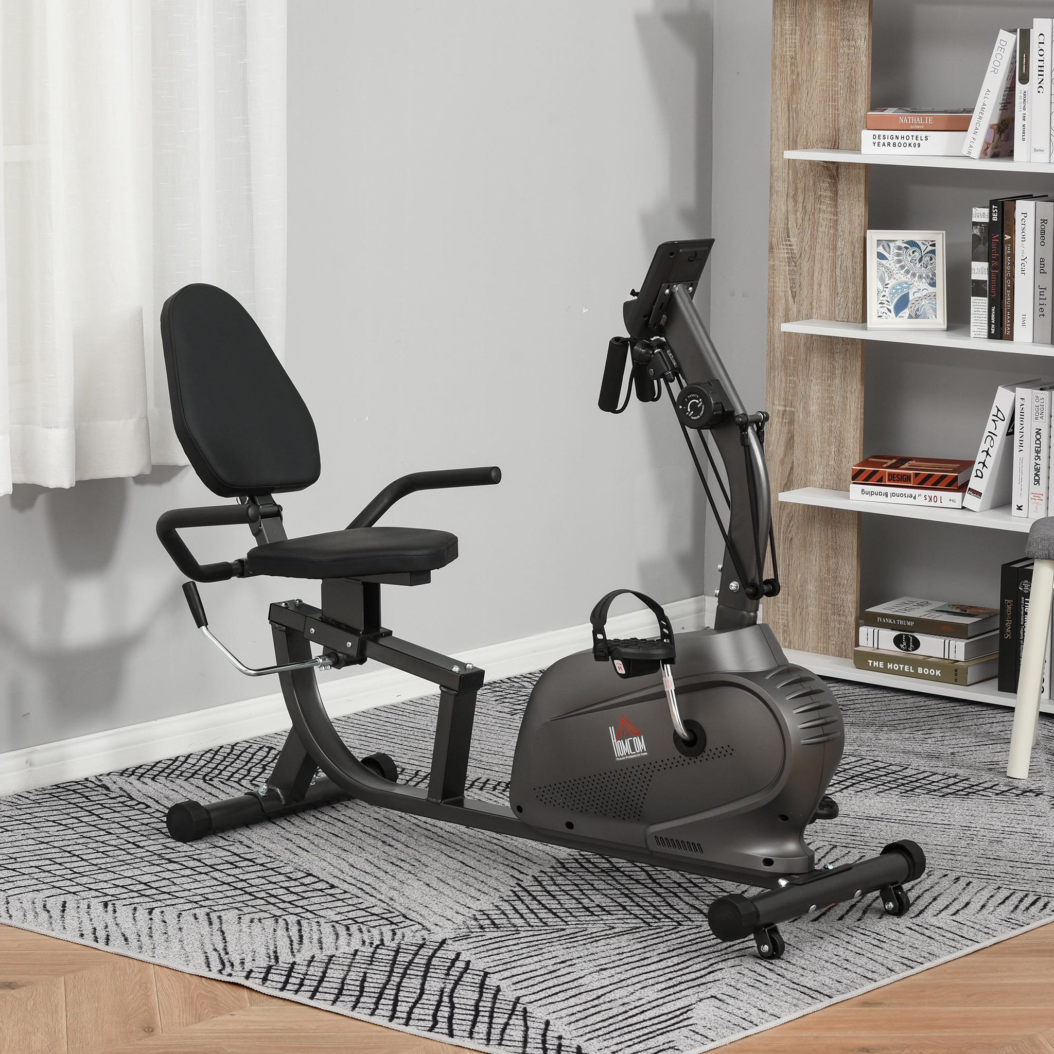 Voir la diapositive 2 : HOMCOM Vélo d'appartement semi-allongé magnétique écran LCD multifonction selle réglable 2 bandes résistance acier noir