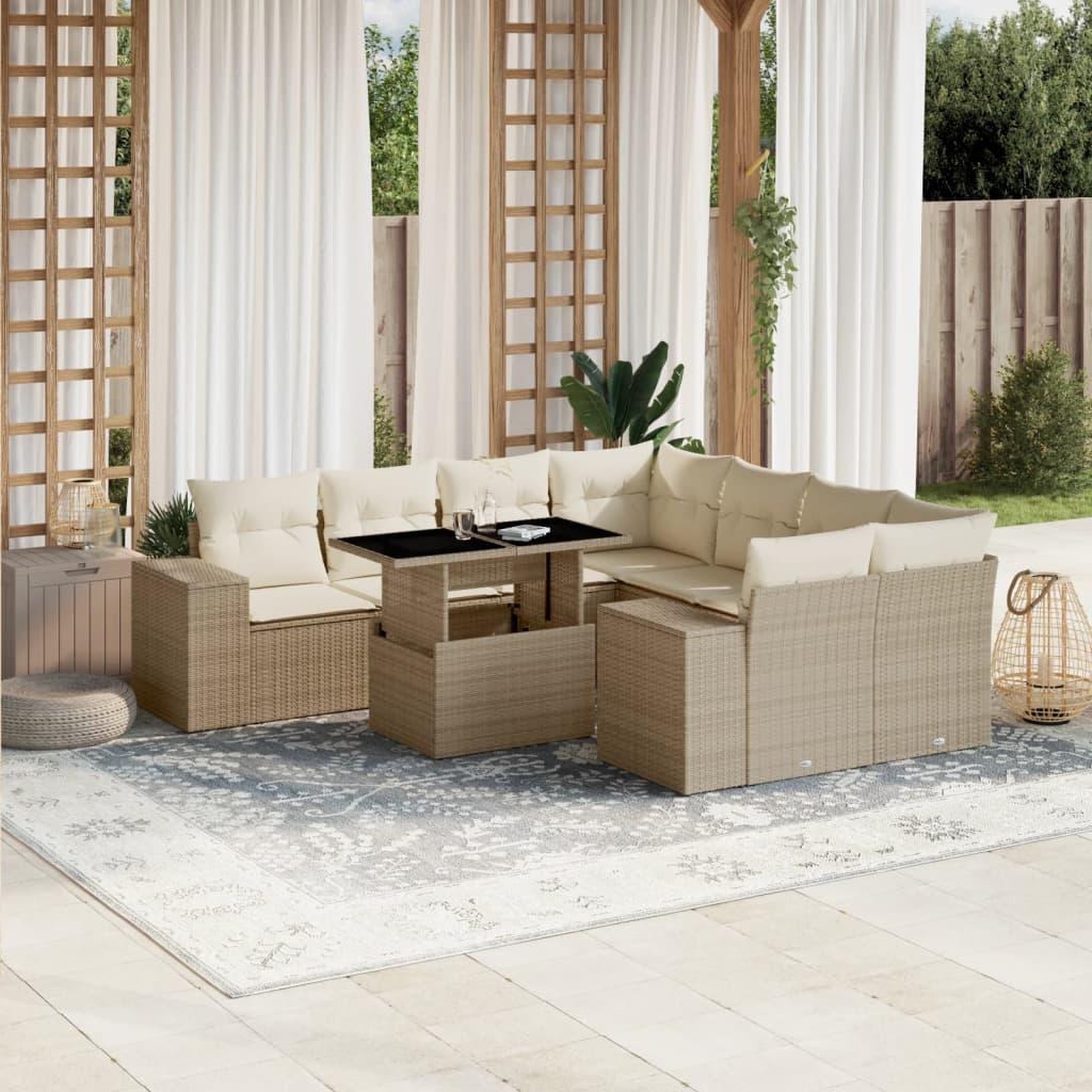 VIDAXL Salon de jardin avec coussins 9 pcs beige resine tressee