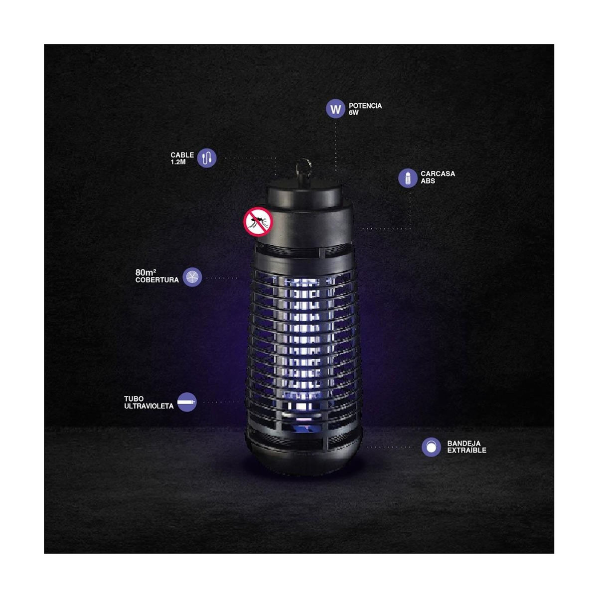 INTEC Lampe Anti Moustique 6W Intérieur/Extérieur - Piège Anti Insectes Noir Réduit les Piqûres 80m2 Elimine Mouches Insectes volants