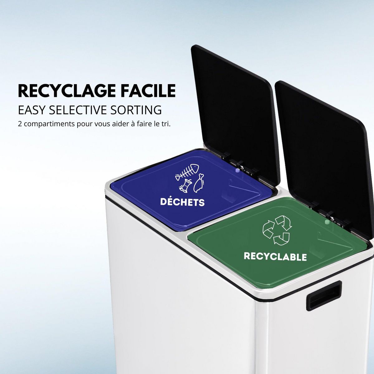 Kitchen move Poubelle de cuisine tri sélectif MAJOR Blanc Acier inoxydable 60L