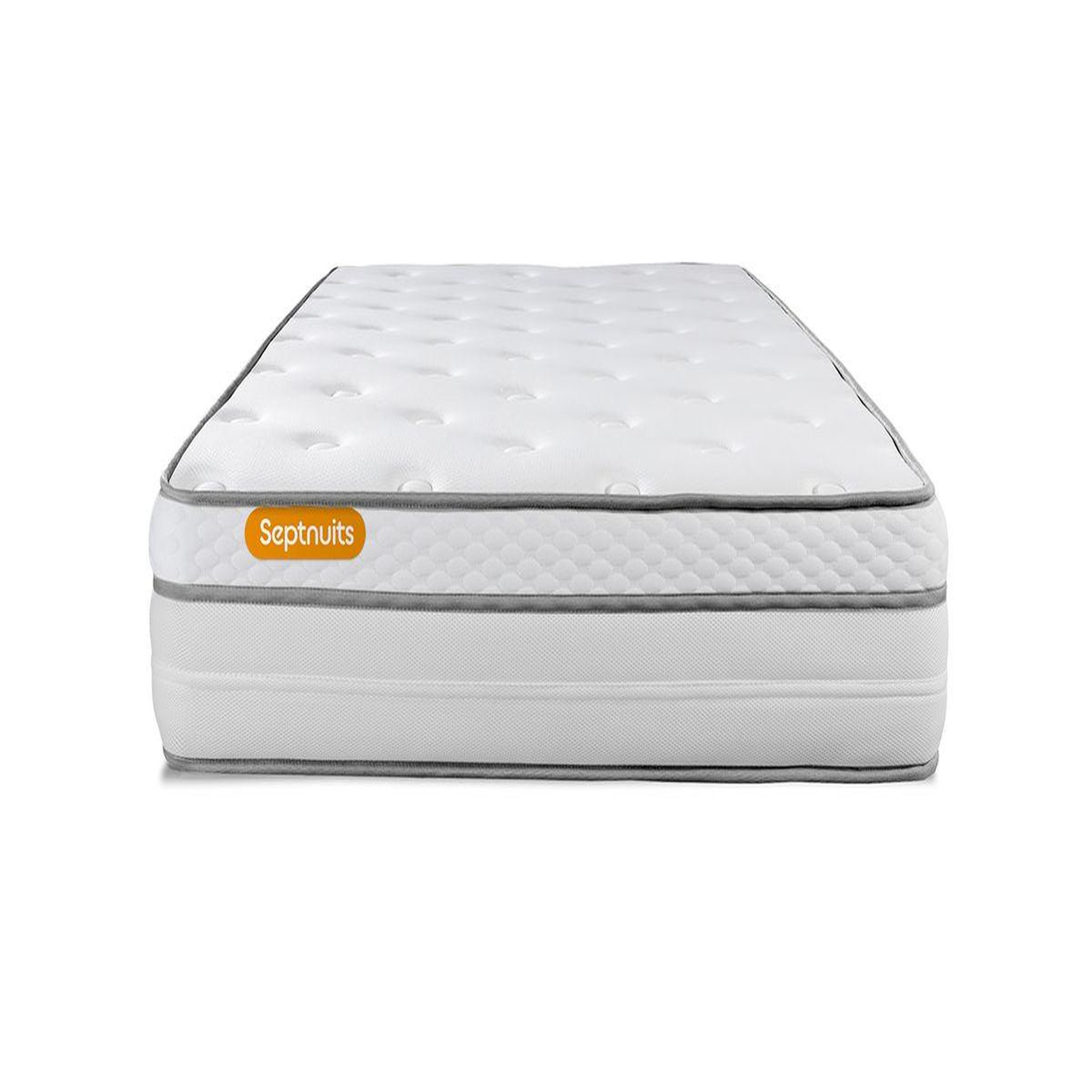 Voir la diapositive 3 : SEPTNUITS Matelas + sommier gris Memo Luxe Ressorts ensachés + mémoire de forme 5 zones de confort MAXI épaisseur