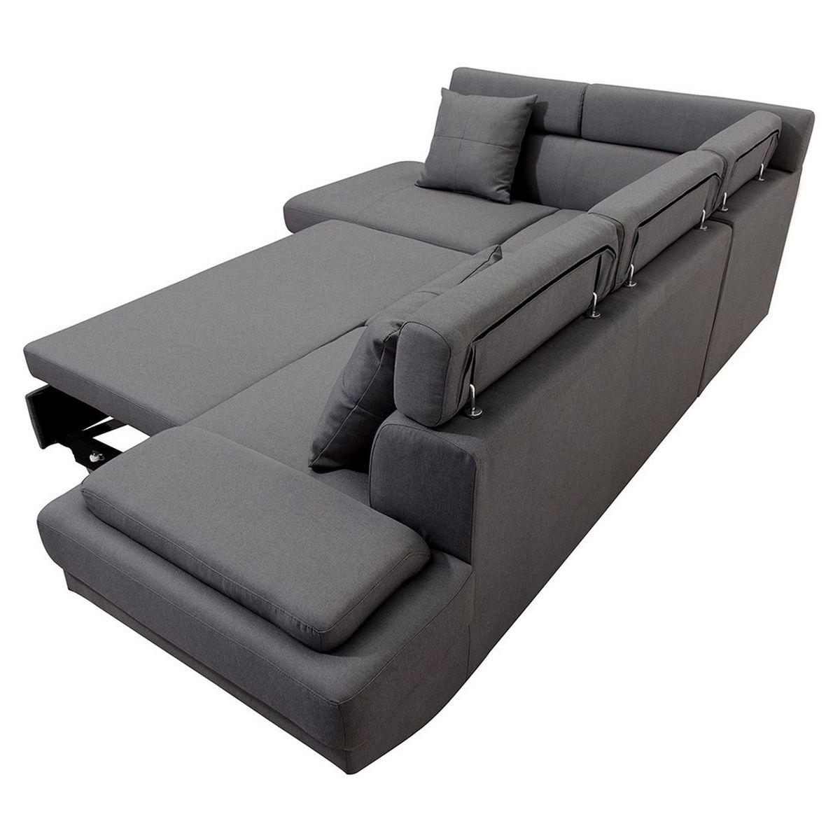 Canapé d'angle gauche convertible 5 places tissu pieds bois clair MARIUS 