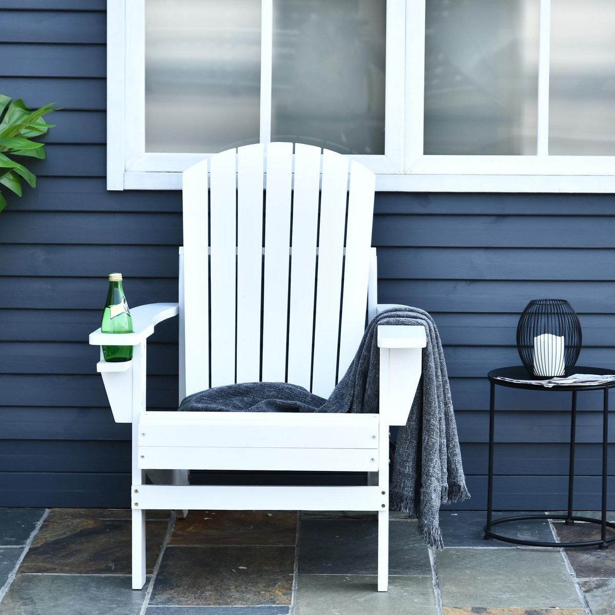 OUTSUNNY Fauteuil de jardin Adirondack chaise longue inclinable en bois 97L x 73l x 93H cm blanc