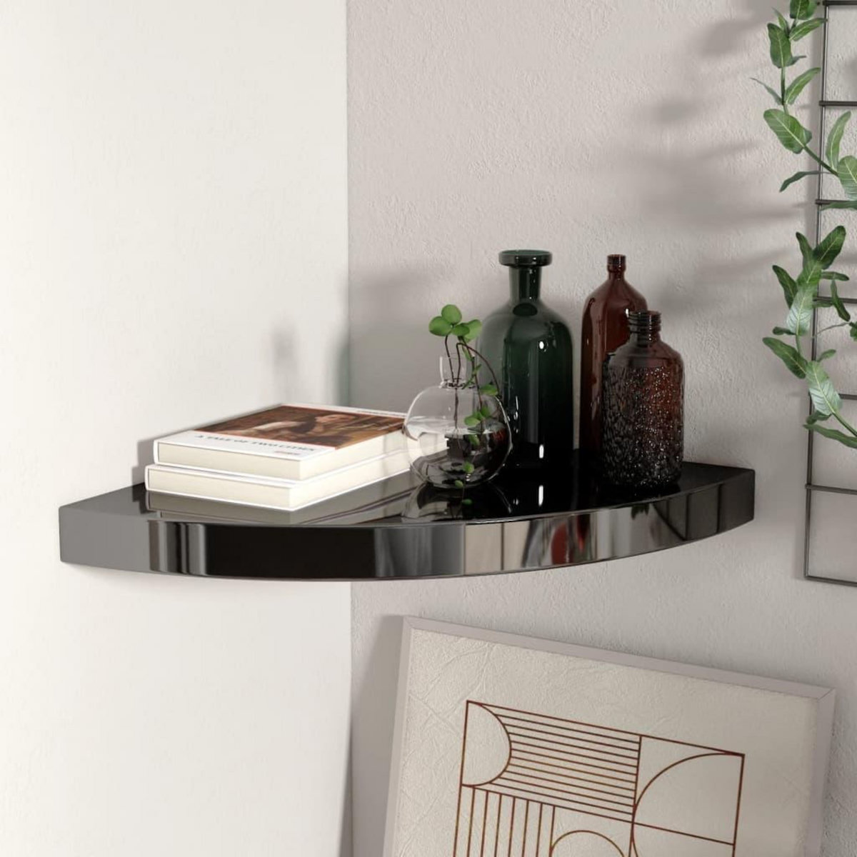 VIDAXL Etagere d'angle flottante noir brillant 35x35x3,8 cm MDF