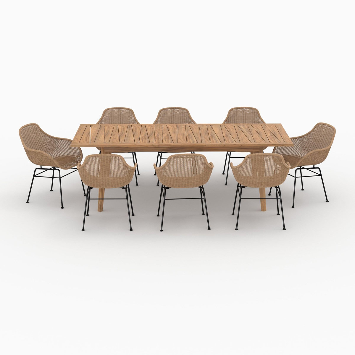 Rendez vous déco Table et chaises de jardin 8 personnes en bois de teck, résine tressée-Carmela