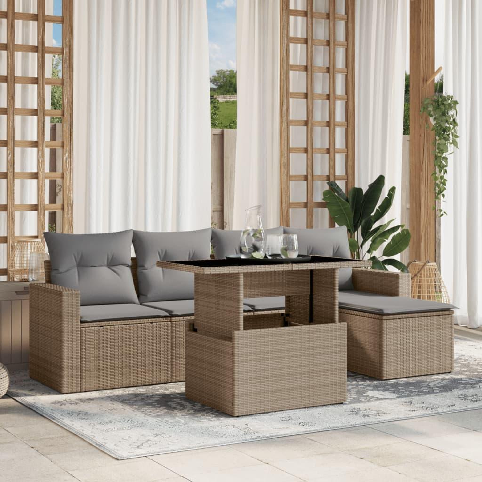VIDAXL Salon de jardin avec coussins 6 pcs beige resine tressee