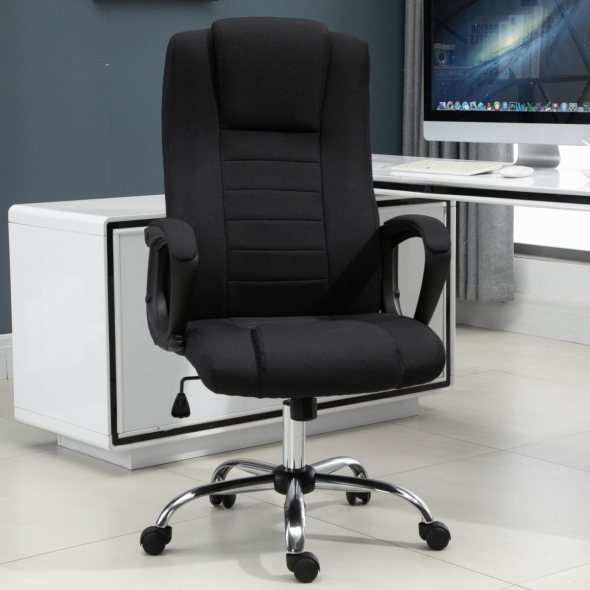 HOMCOM HOMCOM Fauteuil de bureau à roulettes chaise manager ergonomique pivotante hauteur réglable lin noir