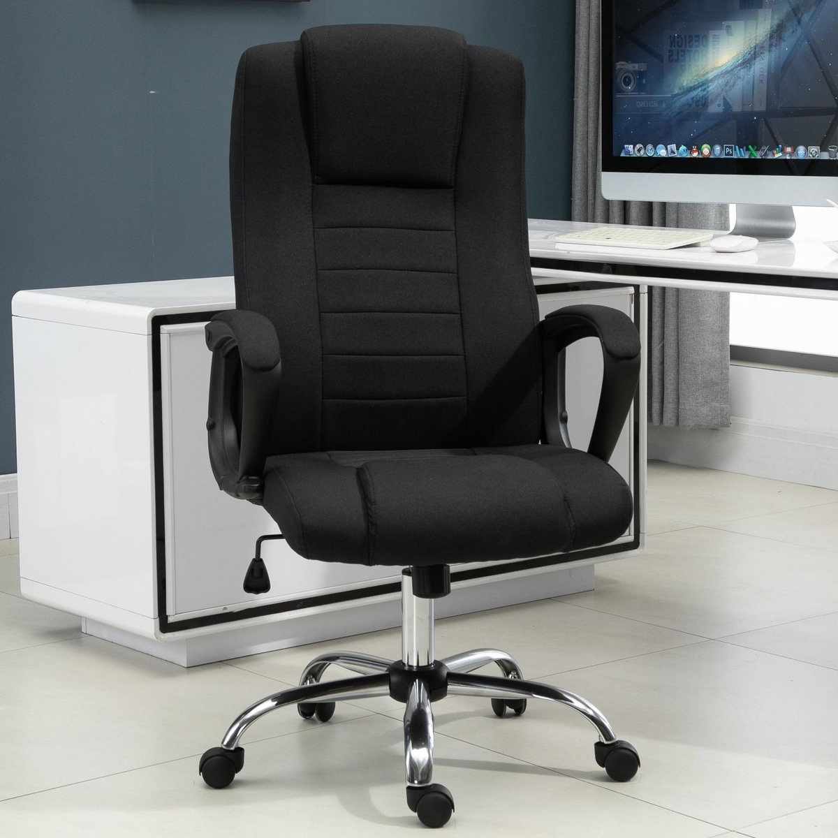 HOMCOM HOMCOM Fauteuil de bureau à roulettes chaise manager ergonomique pivotante hauteur réglable lin noir