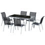 Voir la diapositive 5 : OUTSUNNY Ensemble de jardin 6 pers. 6 chaises empilables table plateau verre trempé 5 mm métal époxy gris textilène noir