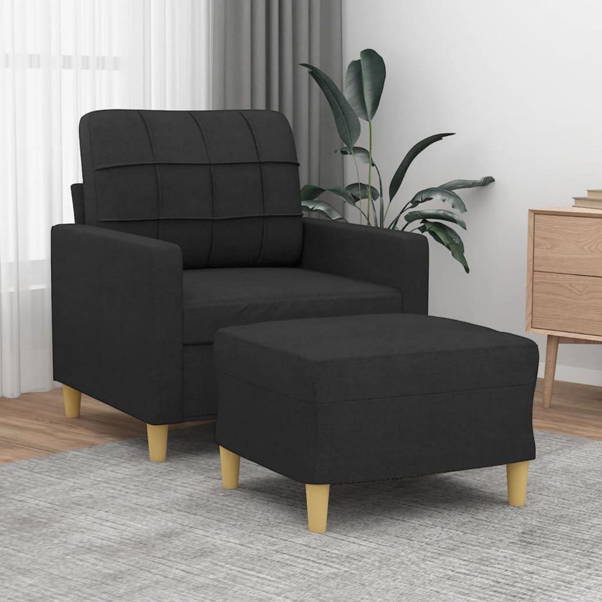 VIDAXL Fauteuil avec repose-pied Noir 60 cm Tissu