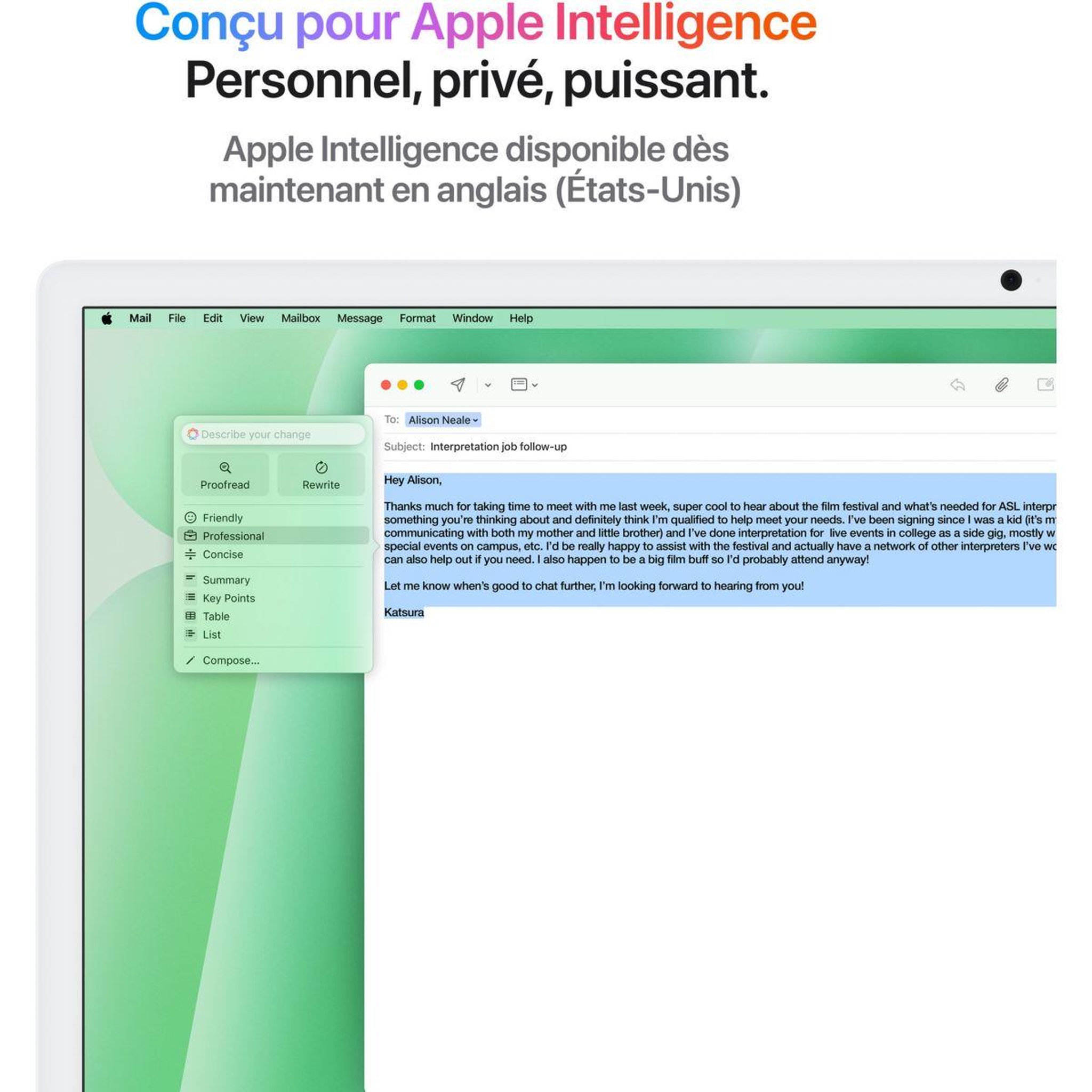 Voir la diapositive 5 : APPLE Ordinateur apple 24  ecran retina 4,5k puce m4 cpu 10 / gpu 10 coeurs mémoire ram 16go stockage 512go ssd vert