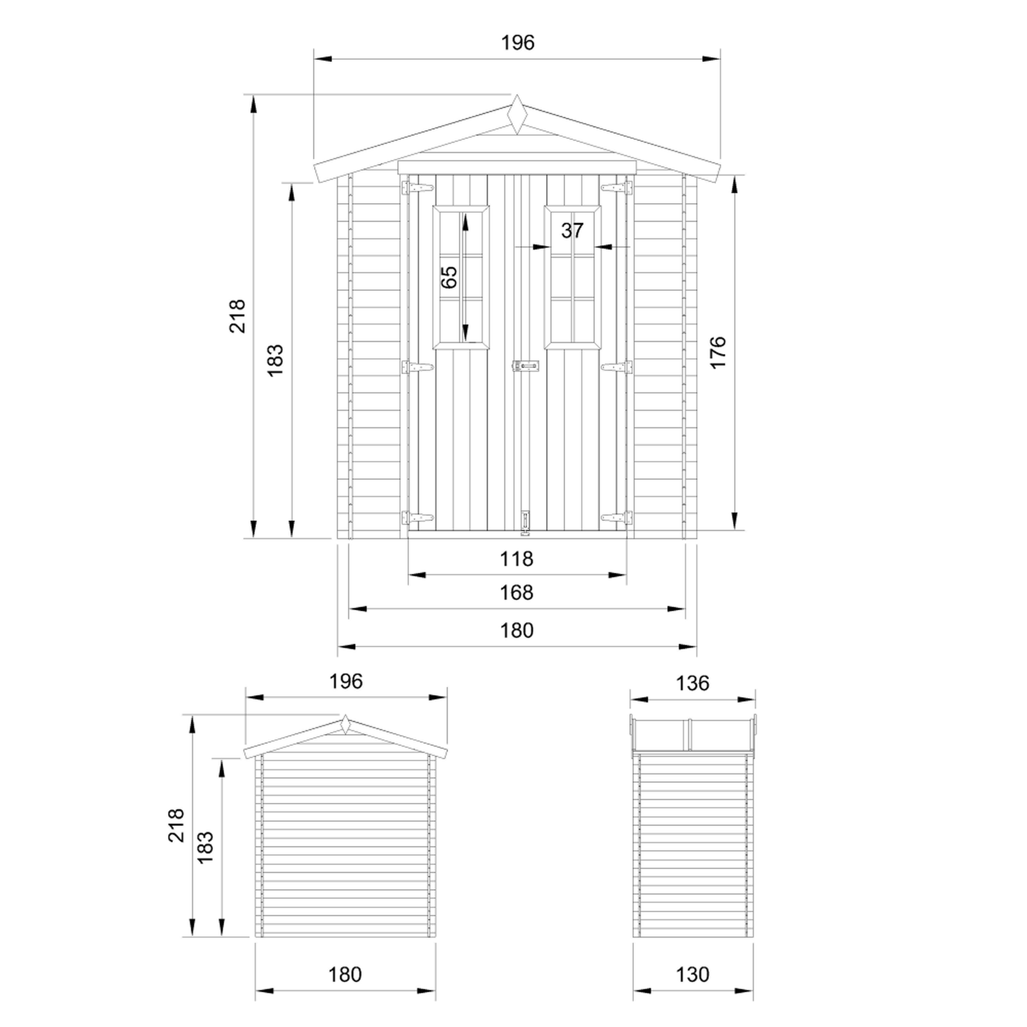 Voir la diapositive 6 : TIMBELA Abri de jardin en bois 1.98 m², cabane de jardin exterieur 19 mm épaisseur de paroi m367c