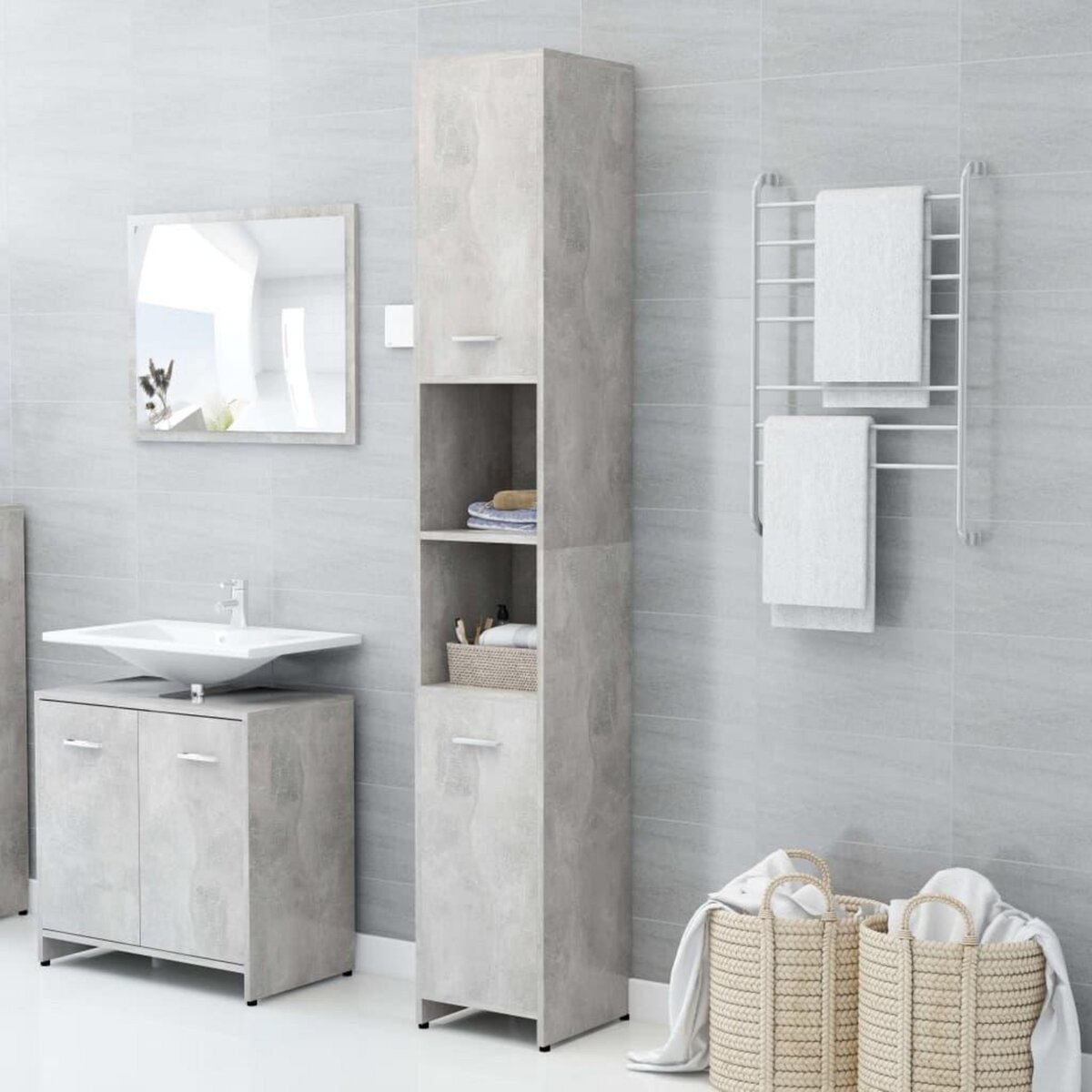 VIDAXL Armoire de salle de bain Gris beton Bois d'ingenierie