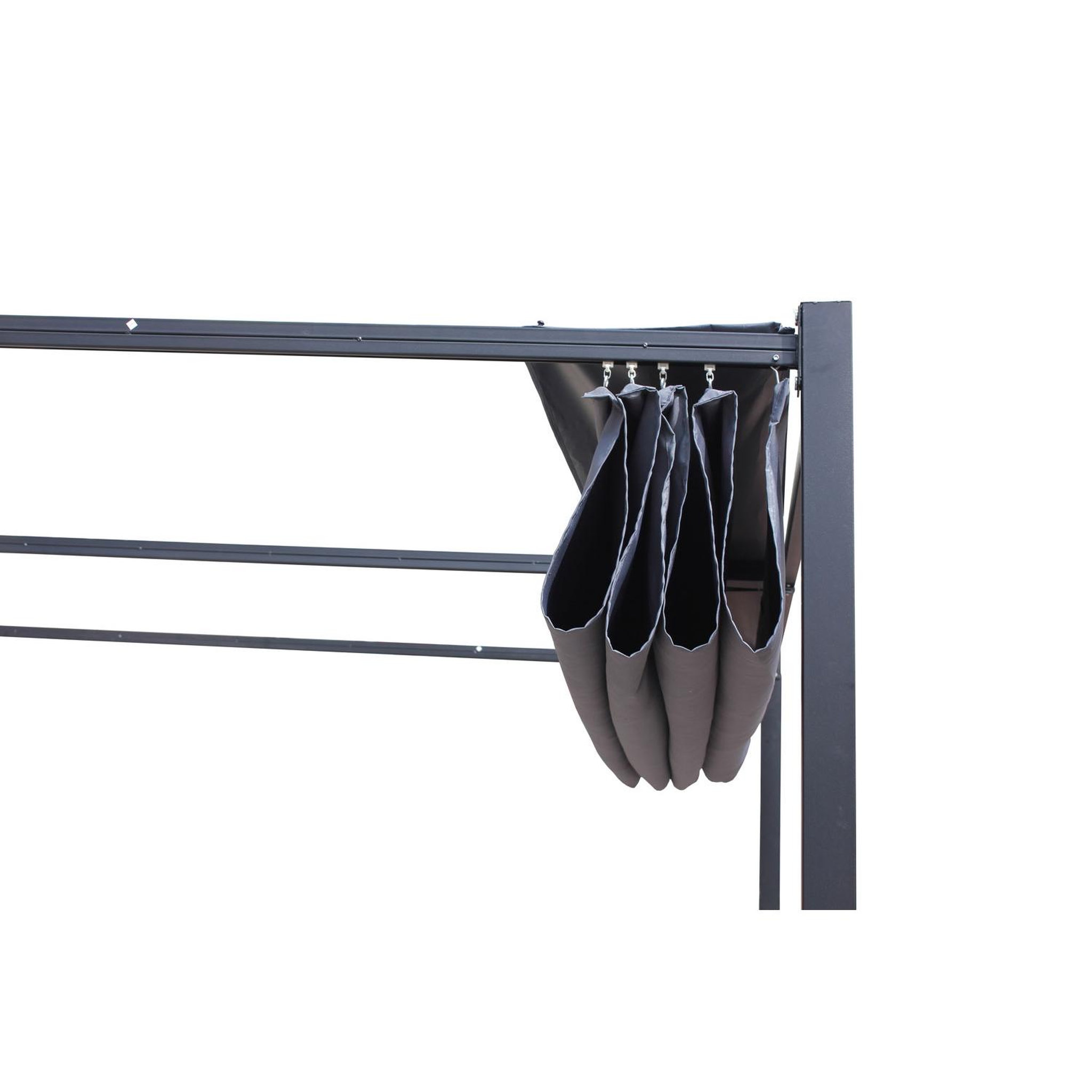 Voir la diapositive 5 : CONCEPT USINE Pergola autoportante 3 x 3 m en acier avec toile grise tusa
