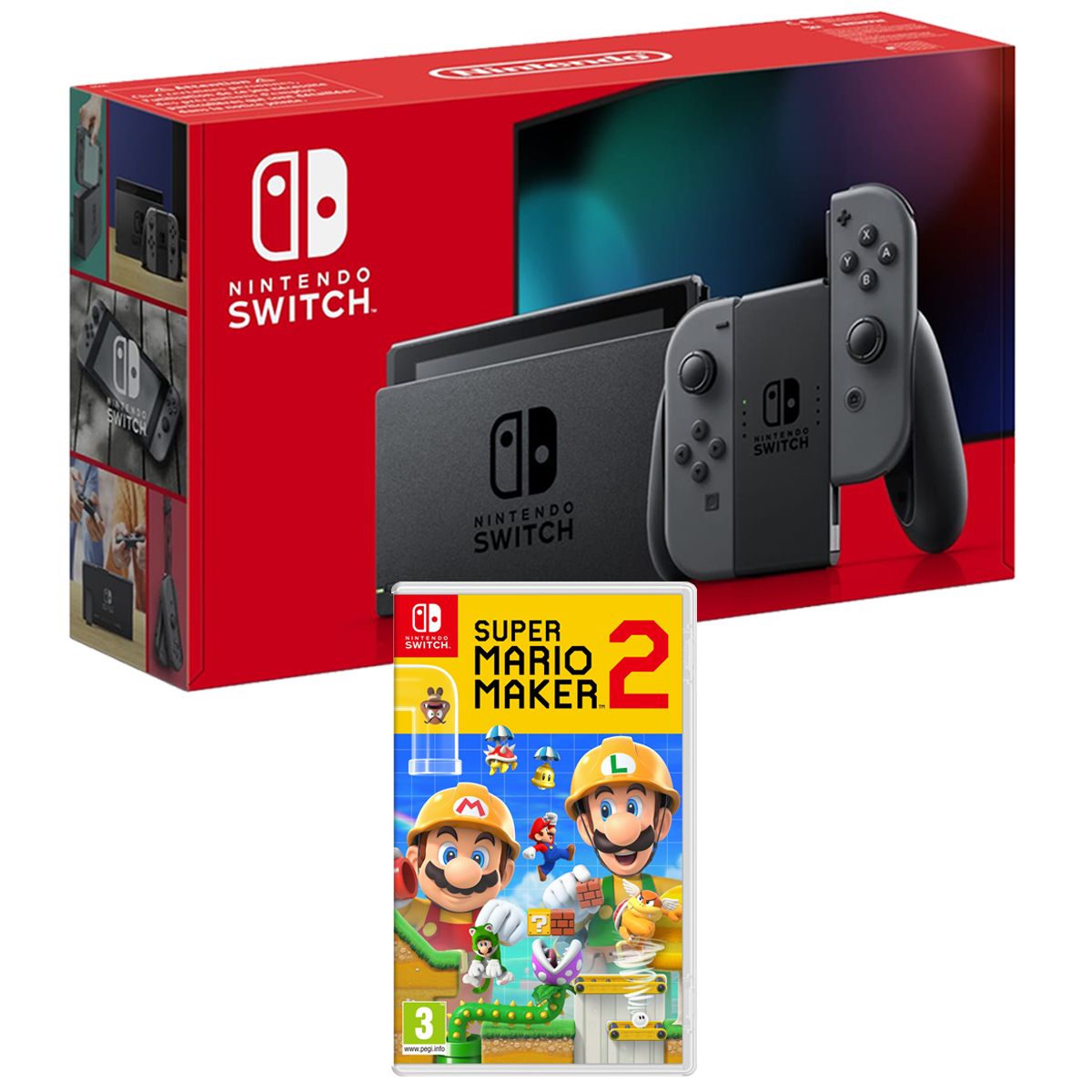 NINTENDO Console Nintendo Switch Joy-Con Gris + Super Mario Maker 2