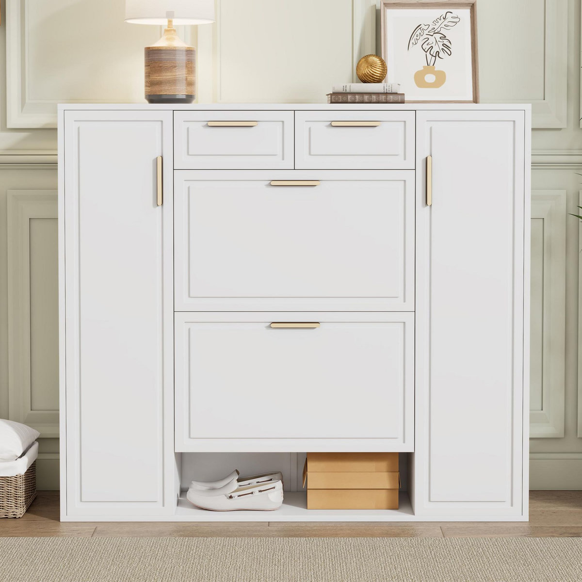 MERAX Meuble à chaussures 15 paires 2 étagères coloris blanc mdf et panneaux de particules