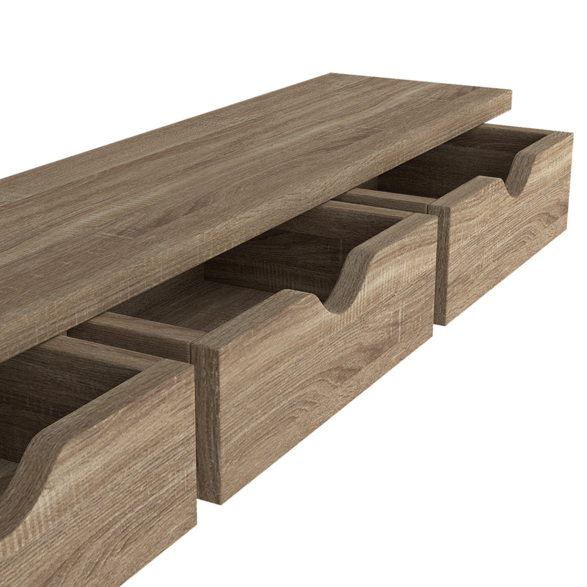 ID MARKET Etagère murale console d'entrée LISE 3 tiroirs façon hêtre