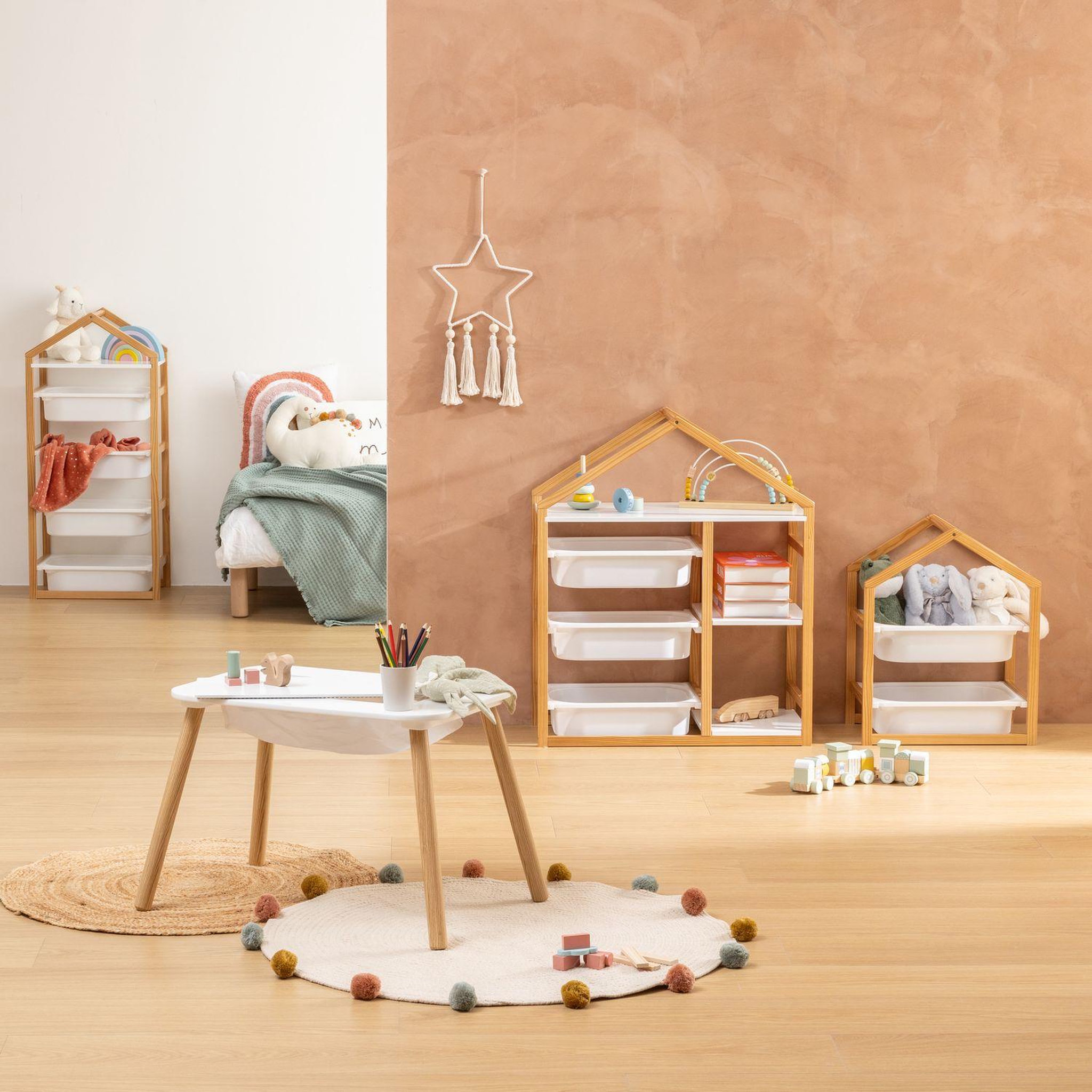 Voir la diapositive 5 : ATMOSPHERA Bibliothèque enfant 3 paniers et 3 étagères bako - blanc