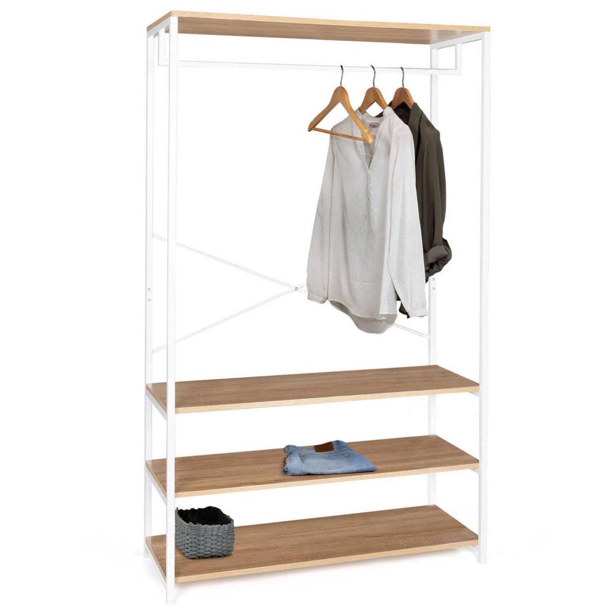 ID MARKET Dressing large L. 100 cm DETROIT design industriel bois et métal blanc