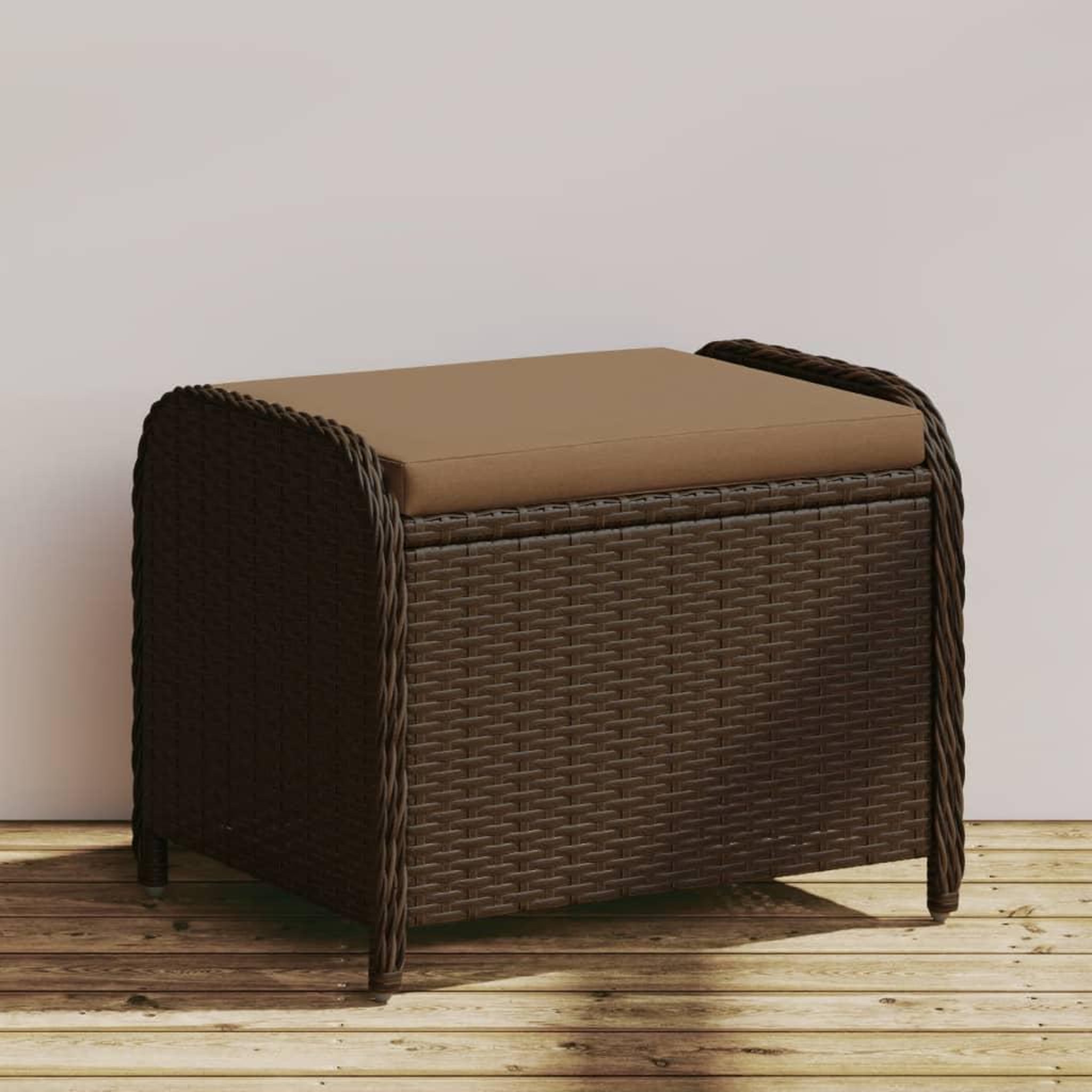 VIDAXL Tabouret de jardin avec coussin brun 58x46x46 cm resine tressee