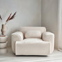 Voir la diapositive 2 : SWEEEK Fauteuil tissu bouclette blanche. lignes arrondis. coussin fourni. Wallas. L 116 x P 97 x H 73cm