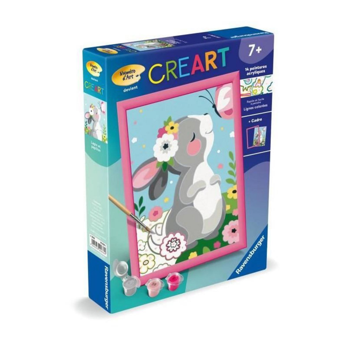 RAVENSBURGER CreArt Kids 18x24cm Lapin et papillon, Kit de peinture par numéros Numéro d'Art, Des 7 ans, 25836, Ravensburger