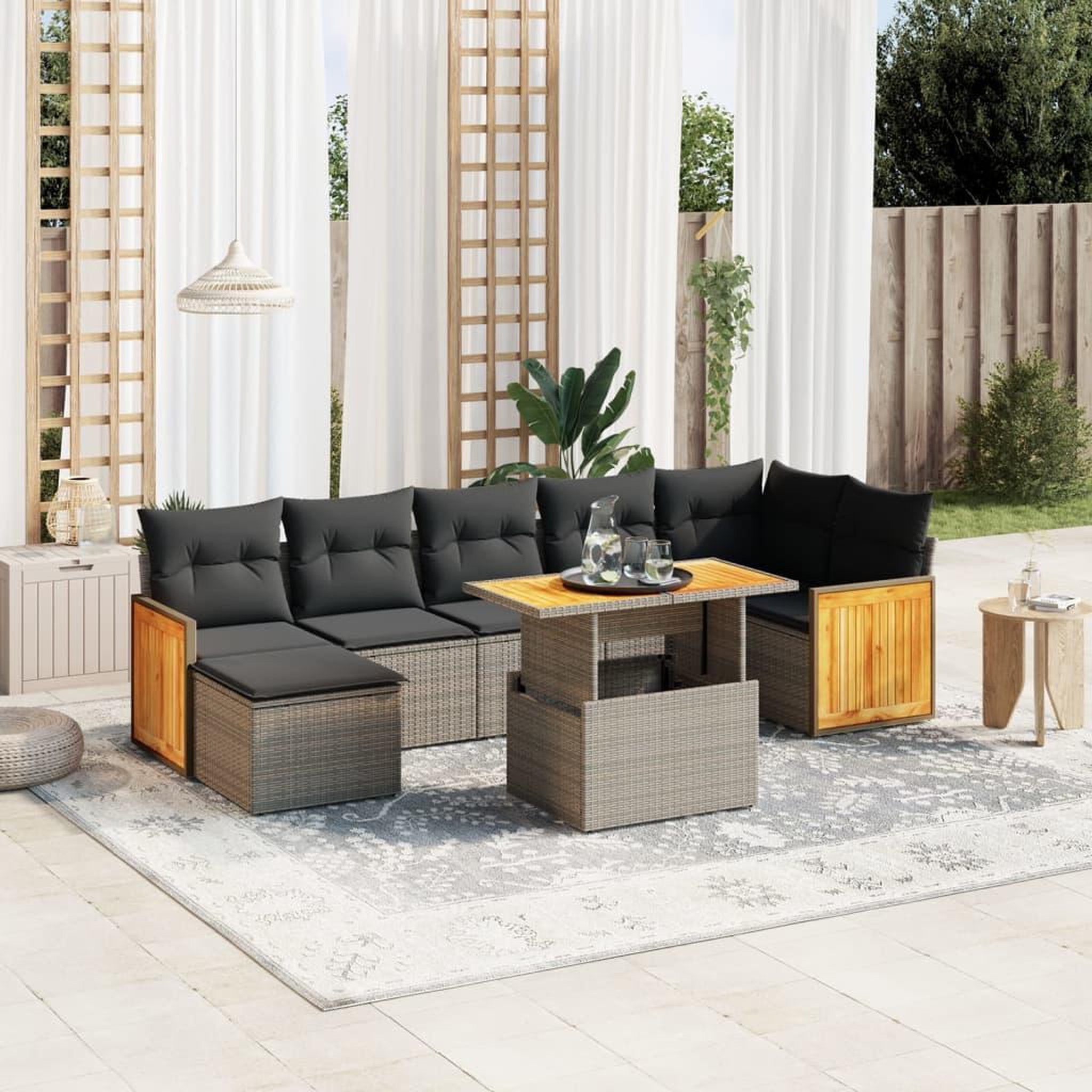 VIDAXL Salon de jardin 8 pcs avec coussins gris resine tressee