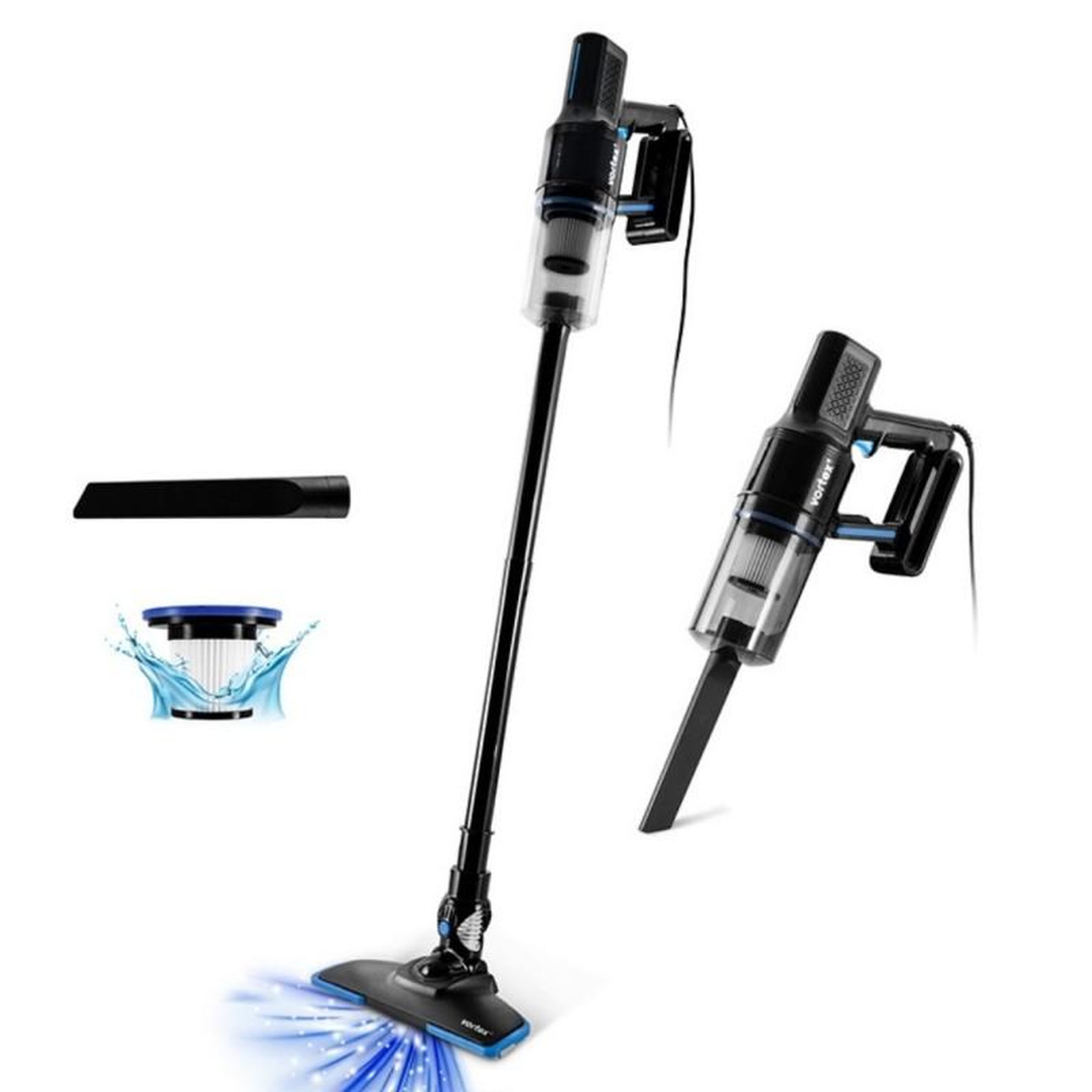 VORTEX Vortex - aspirateur balai 2en1 filaire - 400w - filtre hepa - poignée ergonomique - cordon 5m - noir
