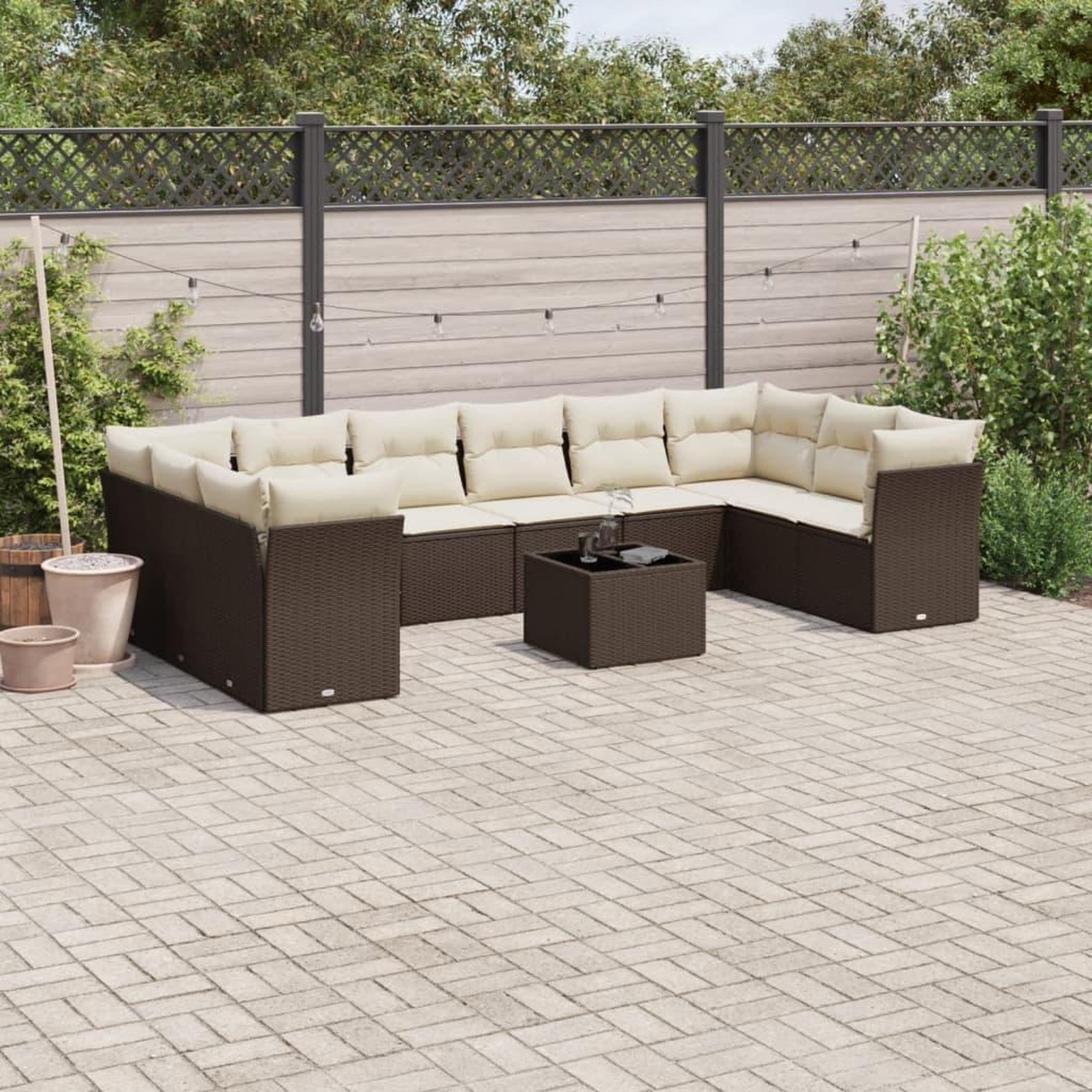VIDAXL Salon de jardin et coussins 11 pcs marron resine tressee