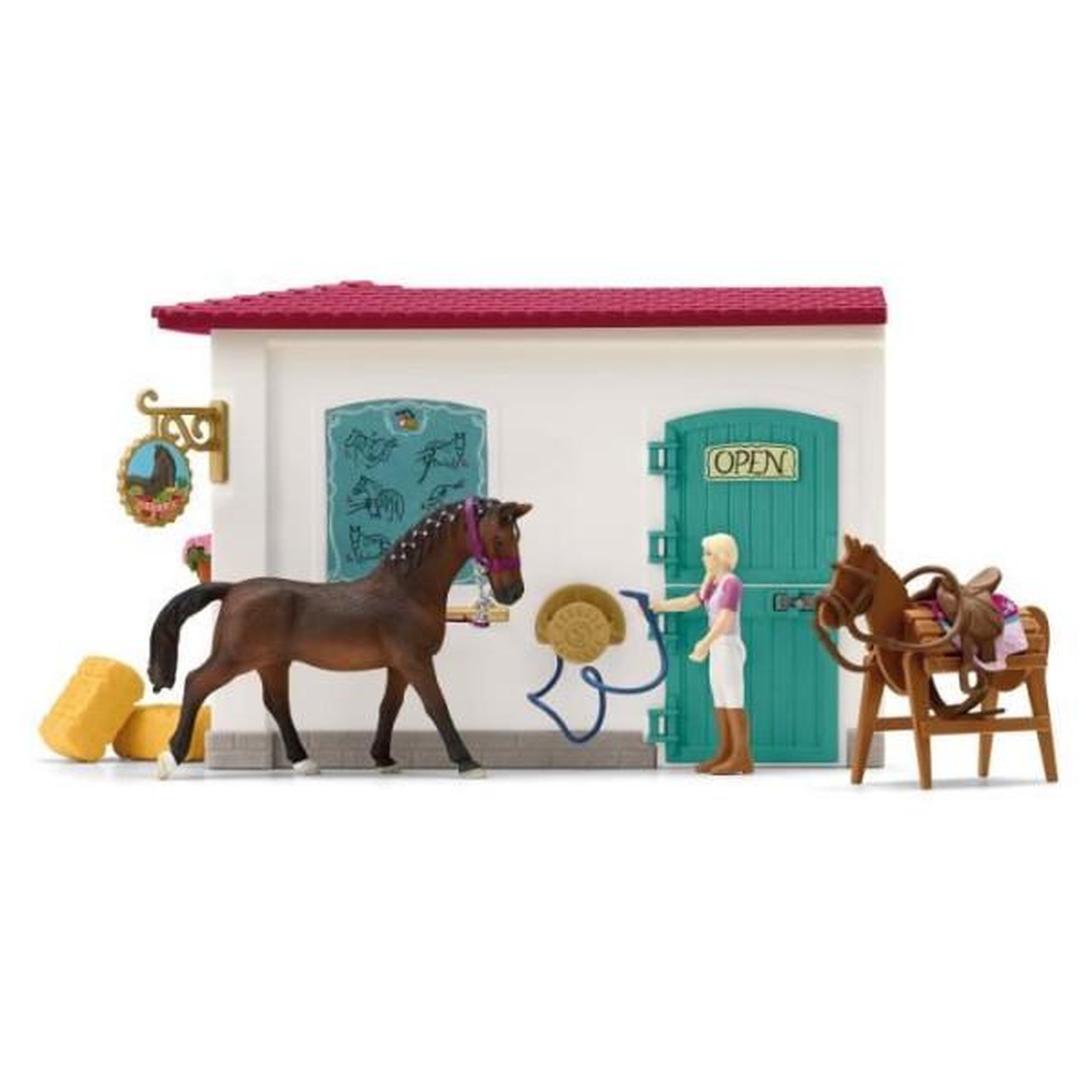 Voir la diapositive 3 : Schleich Boutique d'équitation pour chevaux schleich, coffret schleich avec 67 éléments inclus dont 1 cheval schleich, coffret figurin