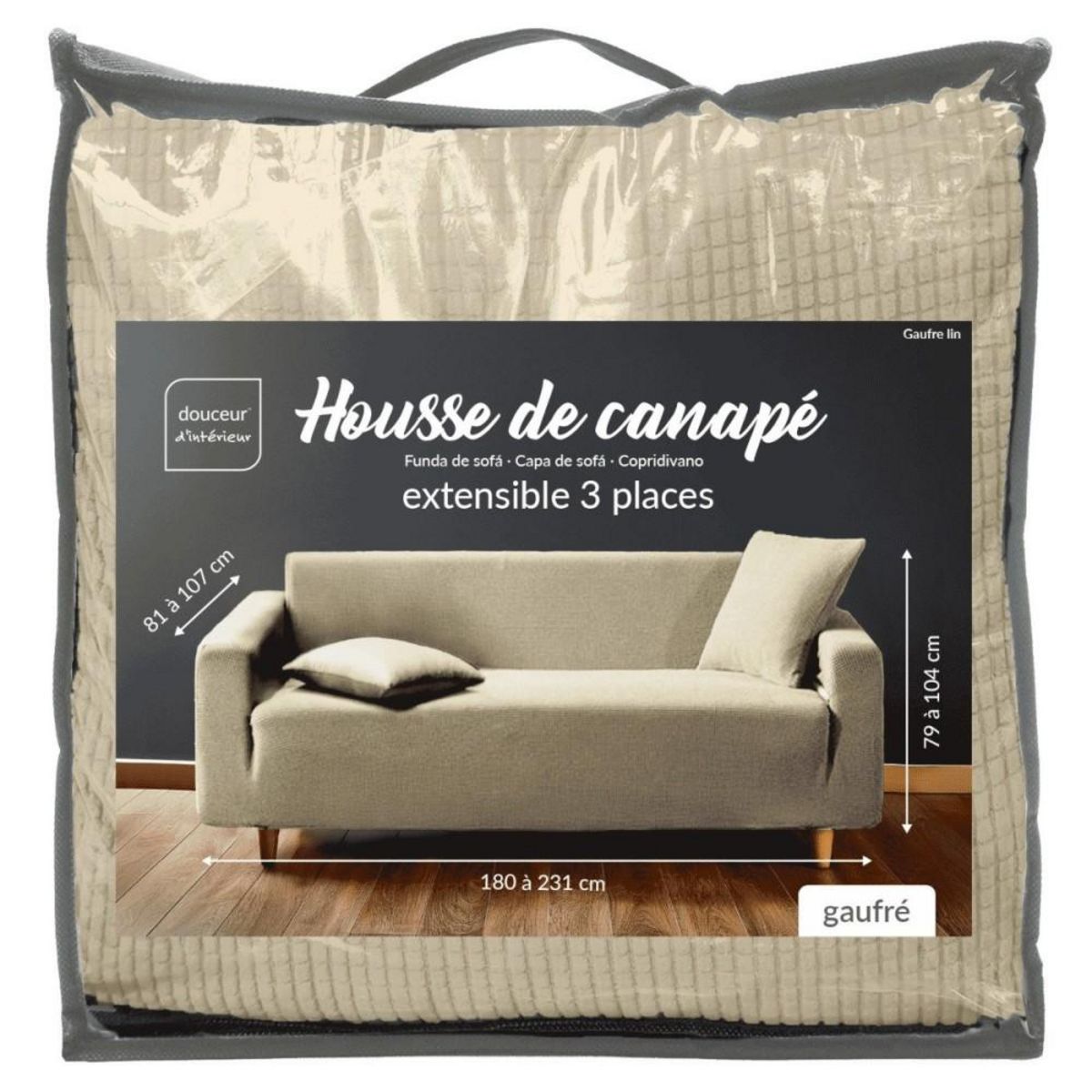 L3C Housse de canapé extensible en polyester gaufré coloris beige