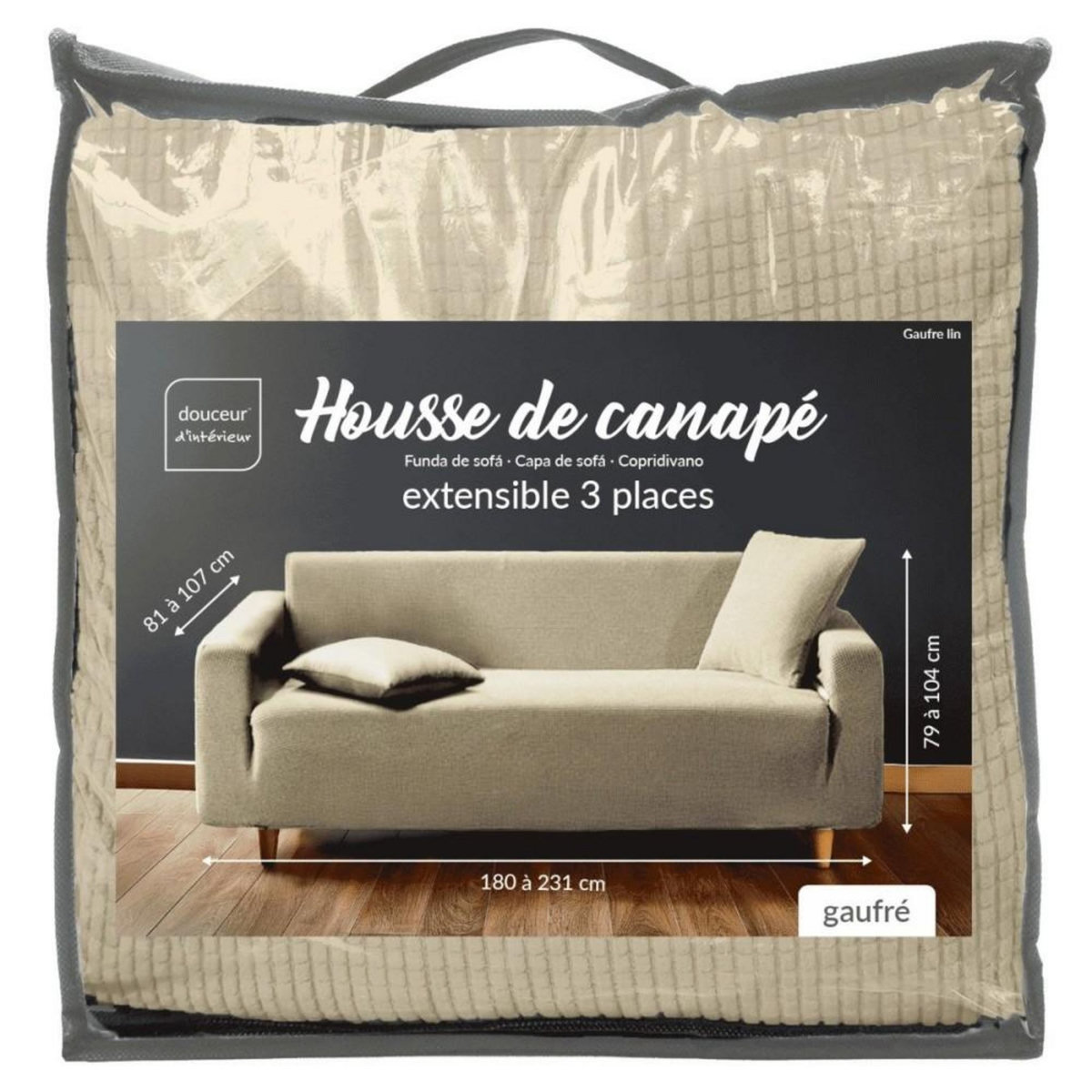 L3C Housse de canapé extensible en polyester gaufré coloris beige