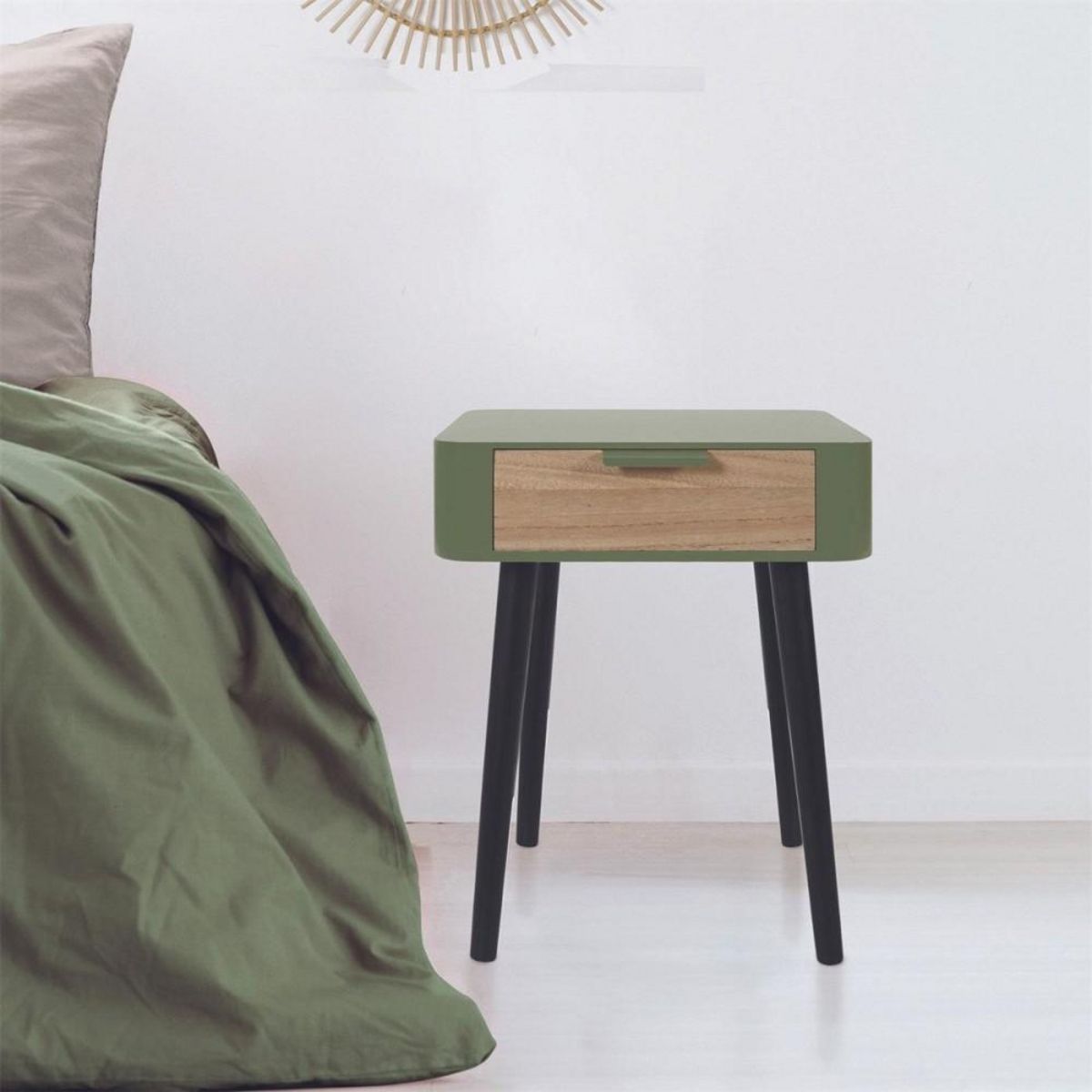 The Home Deco Factory Table de chevet 1 tiroir vert kaki