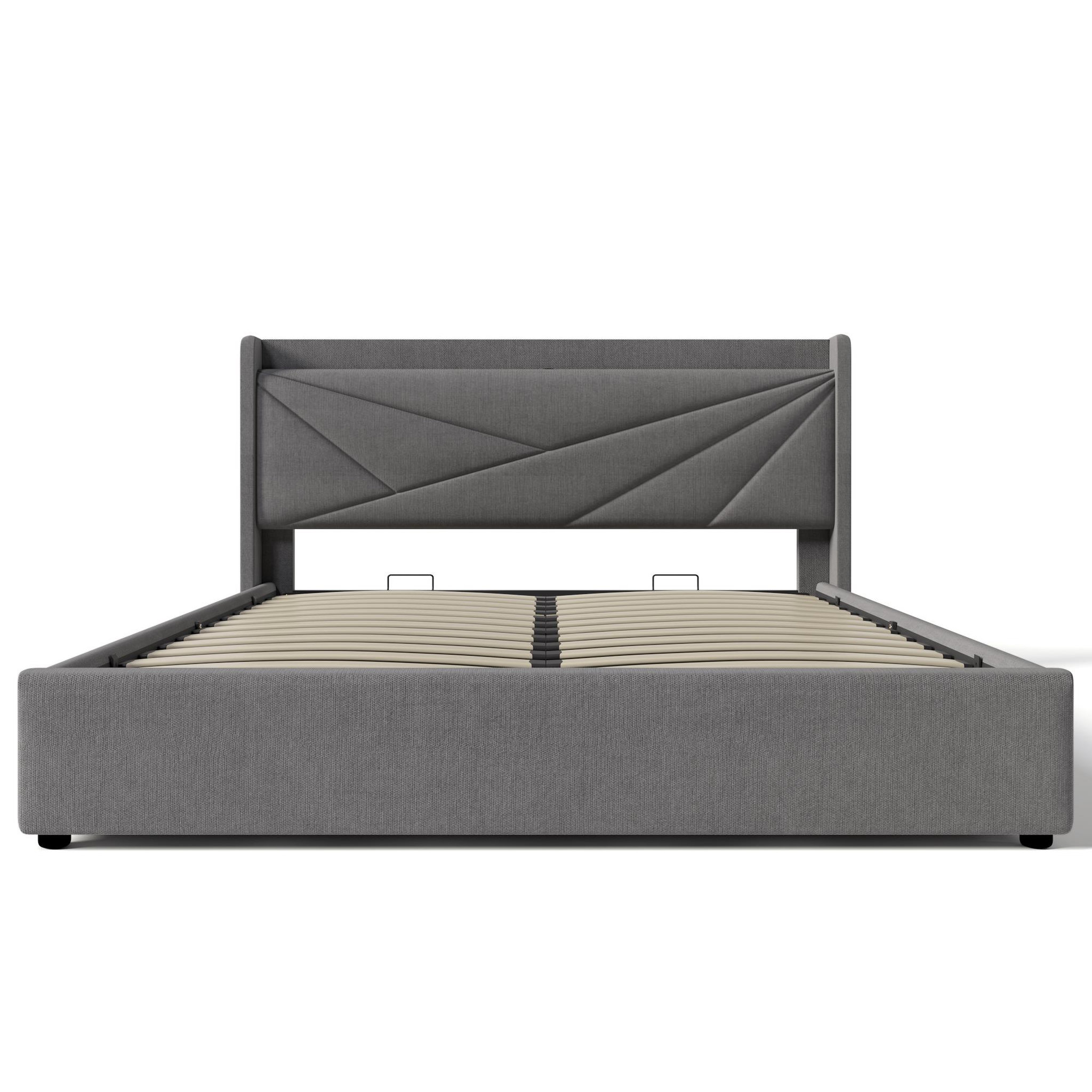 Voir la diapositive 5 : MERAX Lit coffre avec sommier et USB Lin