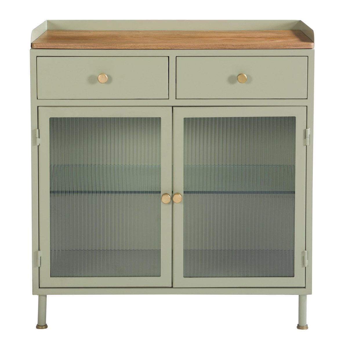 Rendez vous déco Buffet 2 portes 2 tiroirs en métal vert, manguier et verre-Marnie
