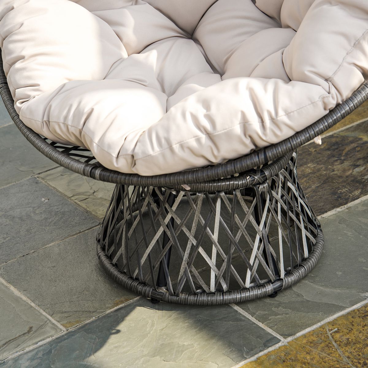 OUTSUNNY Fauteuil rond de jardin fauteuil papasan pivotant grand confort Ø 97 x 90H cm grand coussin fourni polyester résine tressée crème