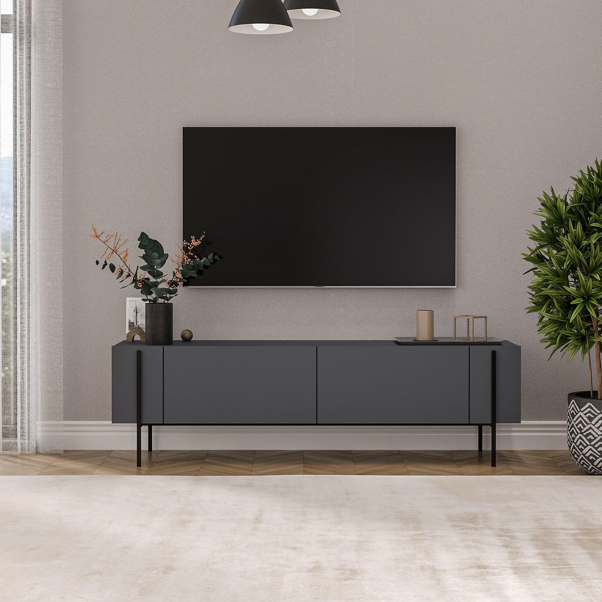 Voir la diapositive 2 : Habitat et Jardin Meuble tv en bois  herman  - 160 x 31 x 45 cm - gris anthracite