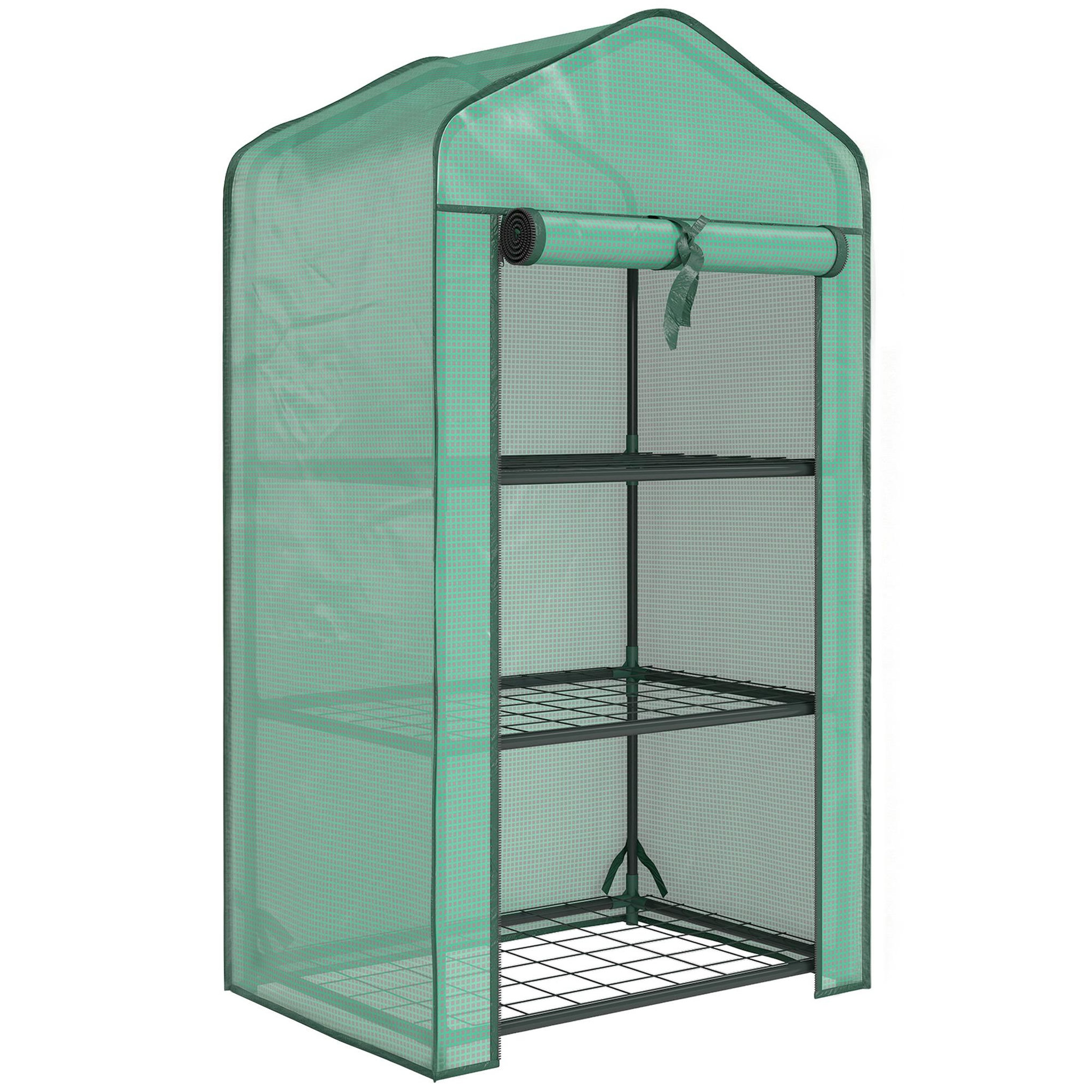 OUTSUNNY Serre de jardin balcon 3 niveaux métal thermolaqué vert PE vert