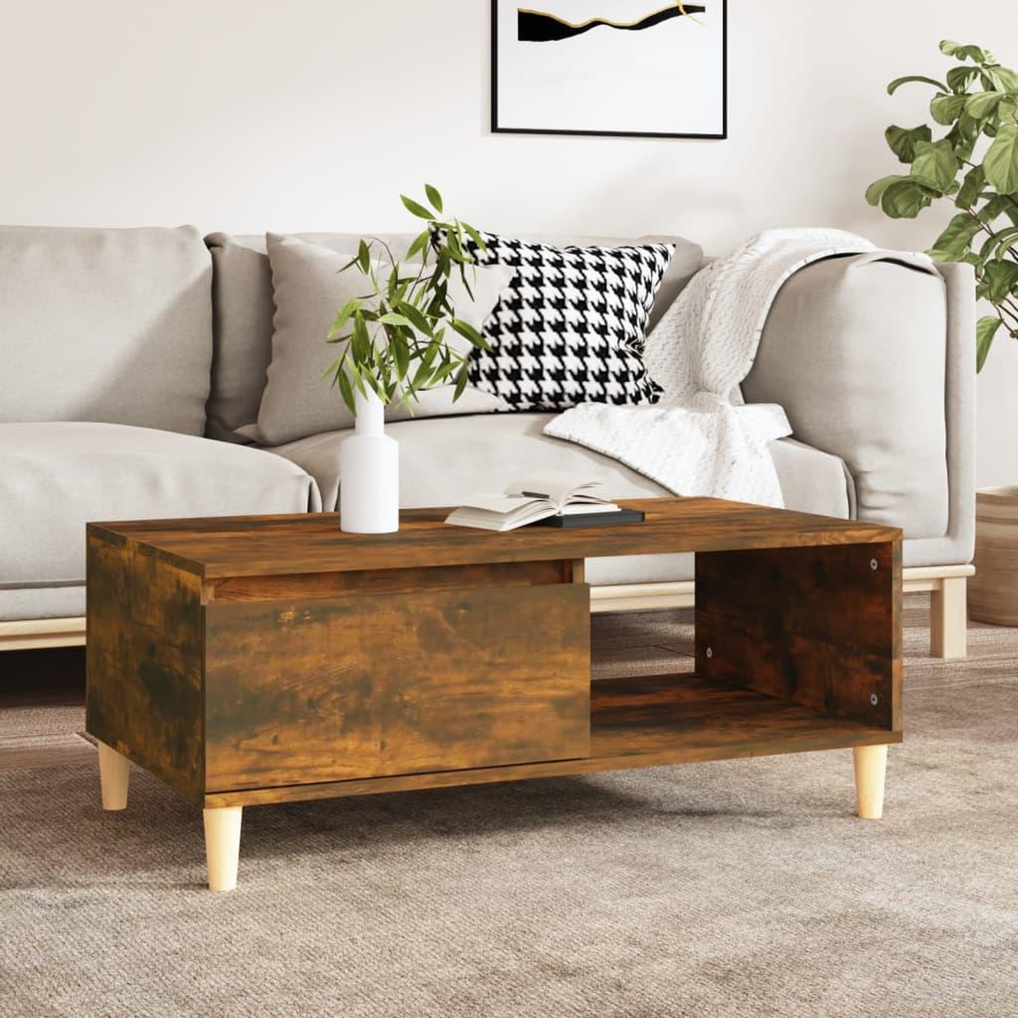 Voir la diapositive 1 : VIDAXL Table basse Chene fume 90x50x36,5 cm Bois d'ingenierie